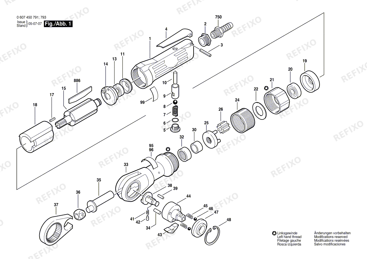 Bosch Pw-Ratschenschrauber 1/2" (0 607 450 791) — схема запчастей
