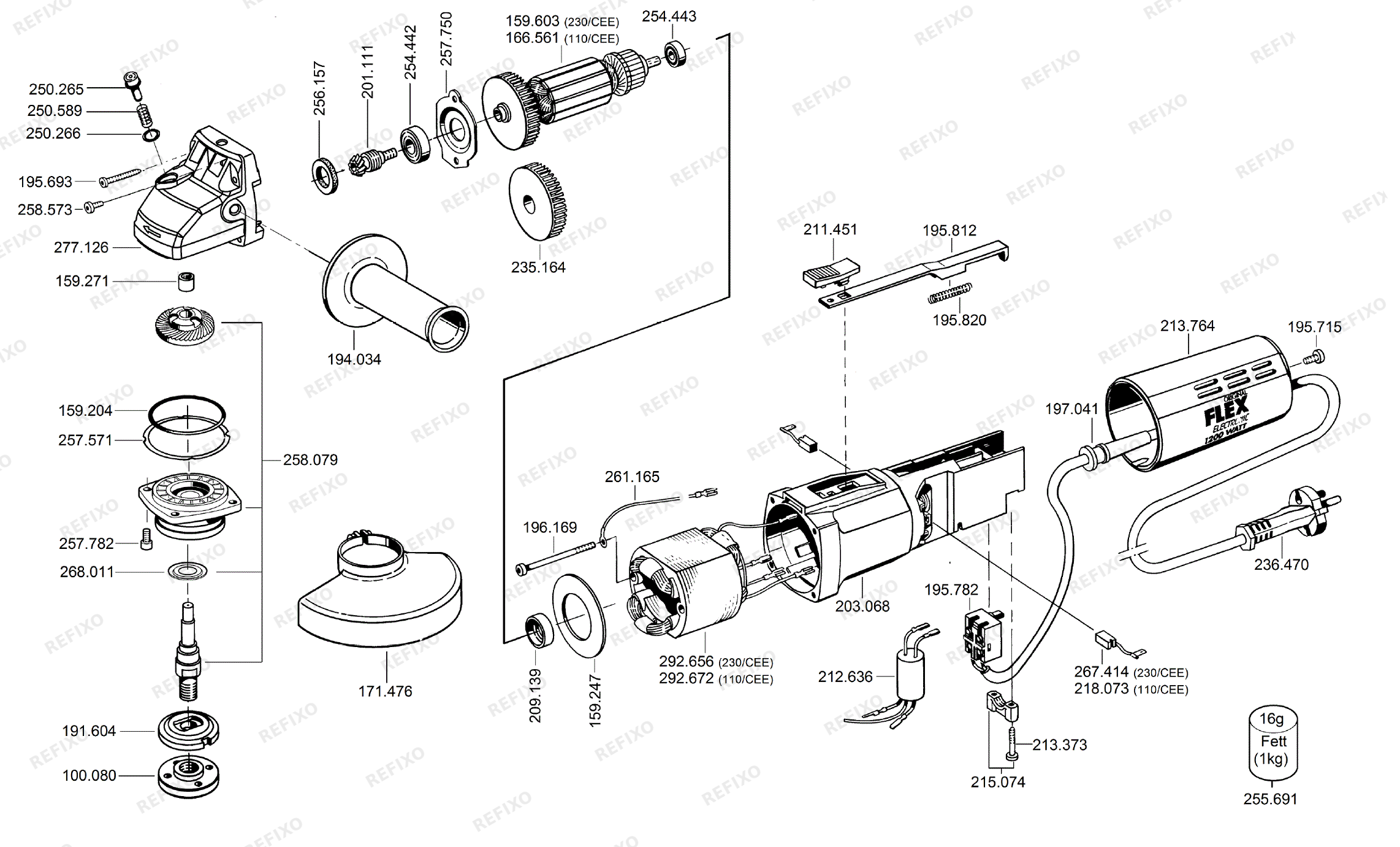 Flex L 1109 угловая шлифмашина ab 04.2014 L1109 — схема запчастей