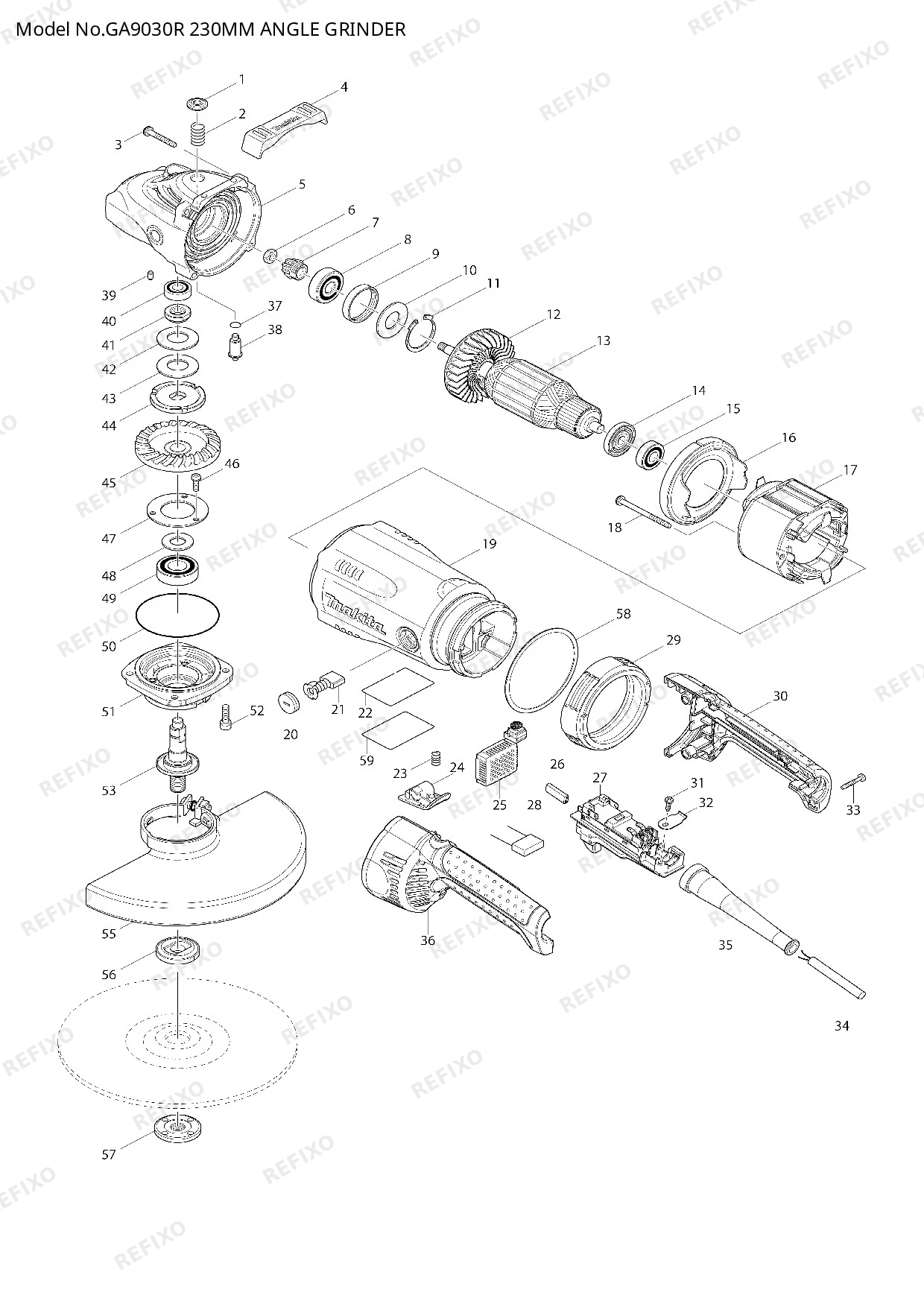 MAKITA GA9030R — схема запчастей
