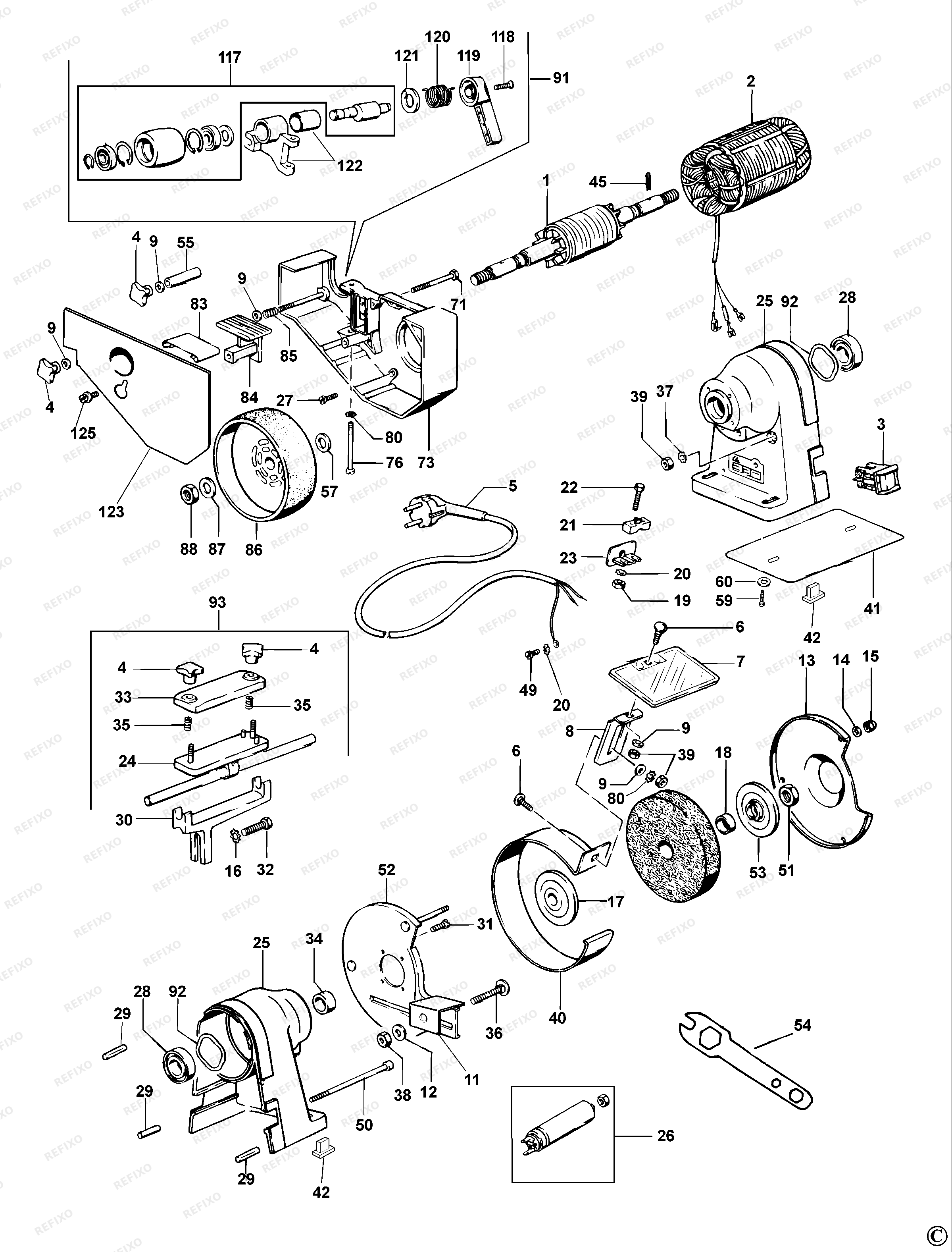 DeWalt НАСТОЛЬНЫЙ ШЛИФОВАЛЬНЫЙ СТАНОК DW753 — схема запчастей
