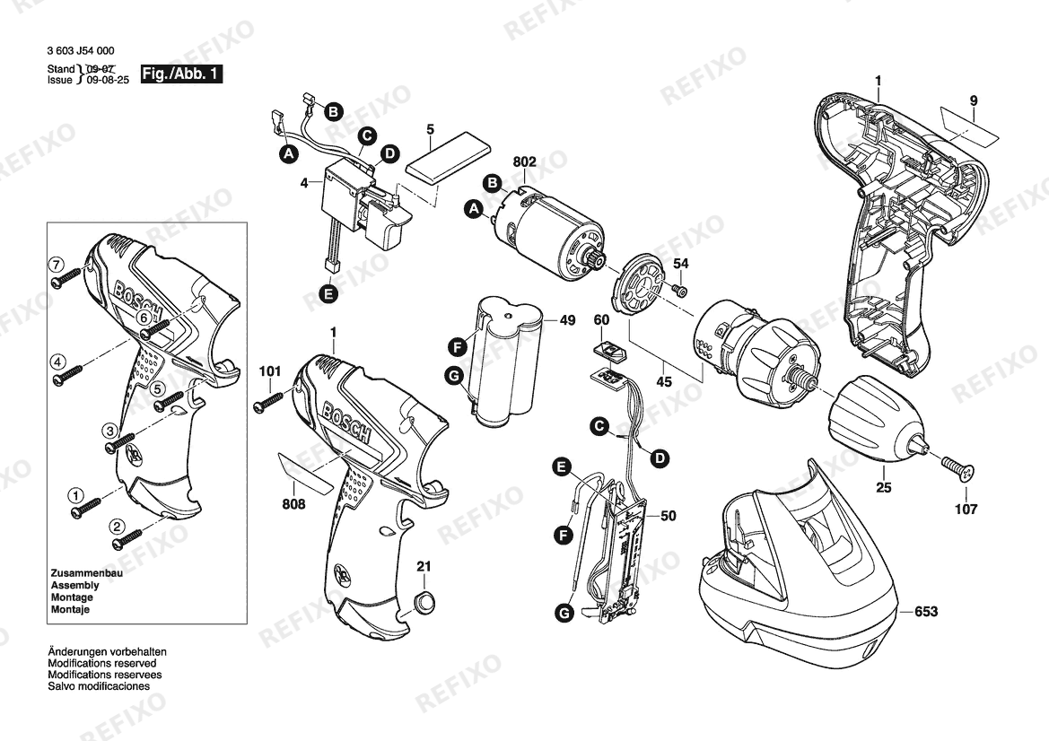 Bosch Аккумуляторный шуруповёрт PSR 10,8 LI | 10.8 V | 001 - EU (3 603 J54 000) — схема запчастей