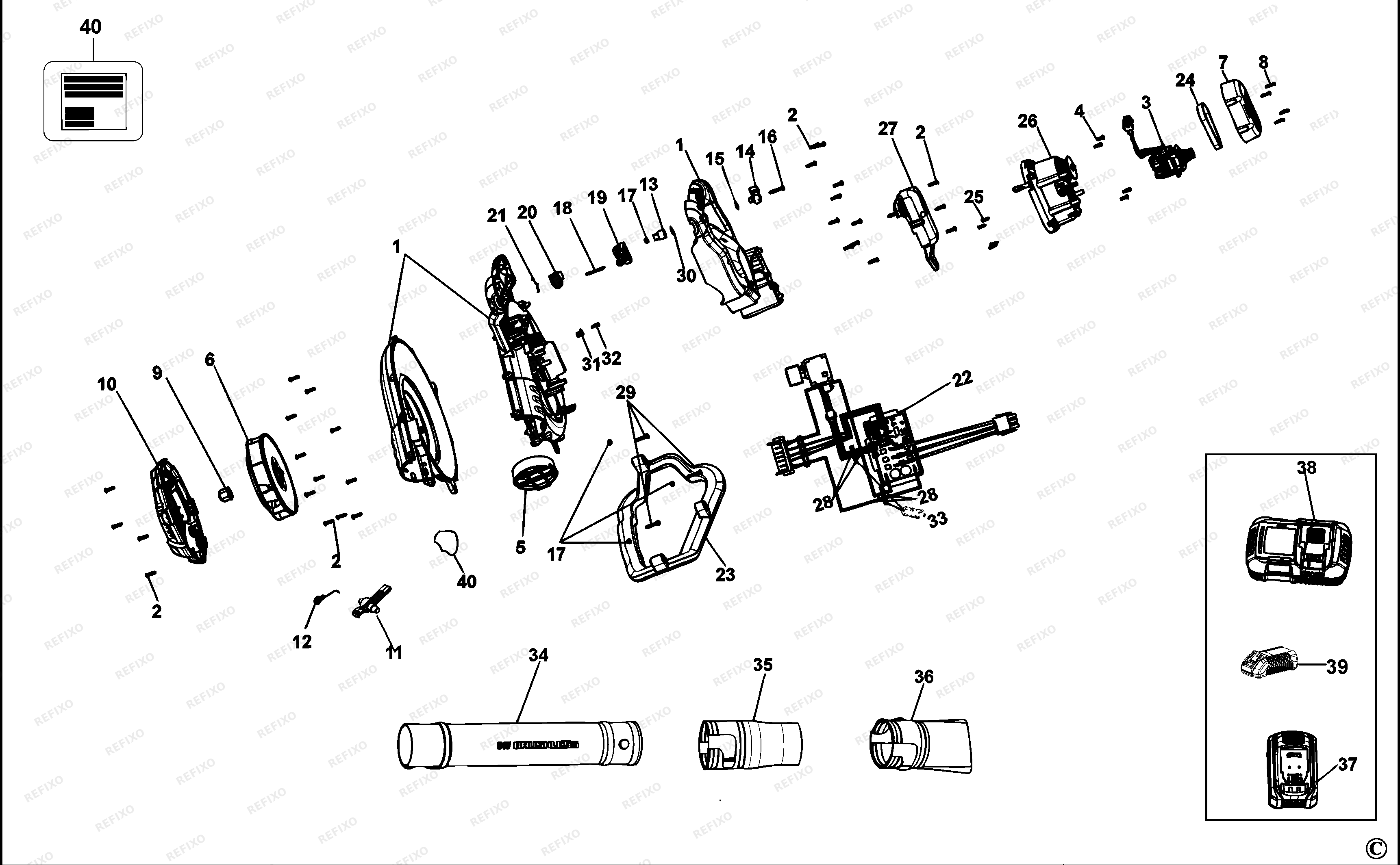 DeWalt ВОЗДУХОДУВКА-ПЫЛЕСОС DCM572 — схема запчастей