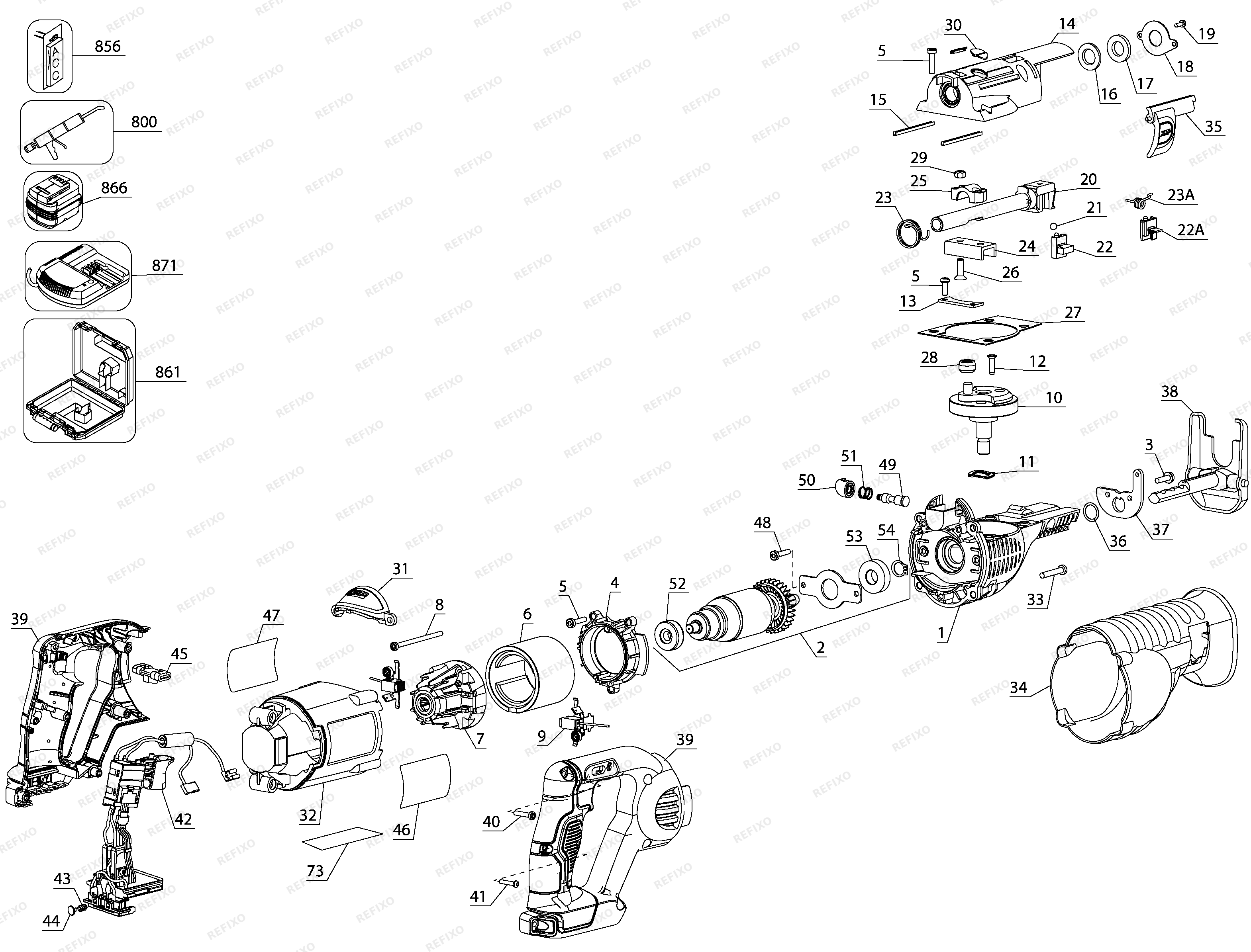 DeWalt 18V RECIPROCATING SAW BAR DCS380KN — схема запчастей
