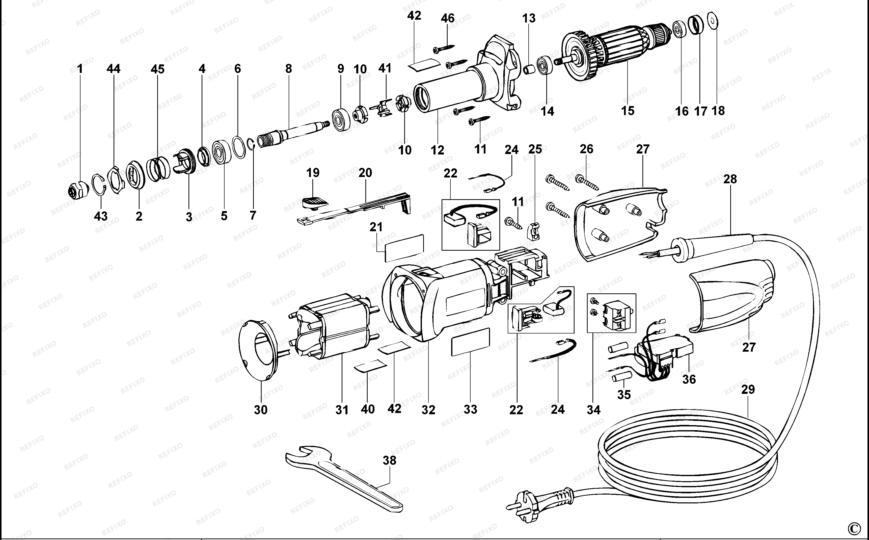 DeWalt ШЛИФОВАЛЬНЫЙ СТАНОК D28886 — схема запчастей