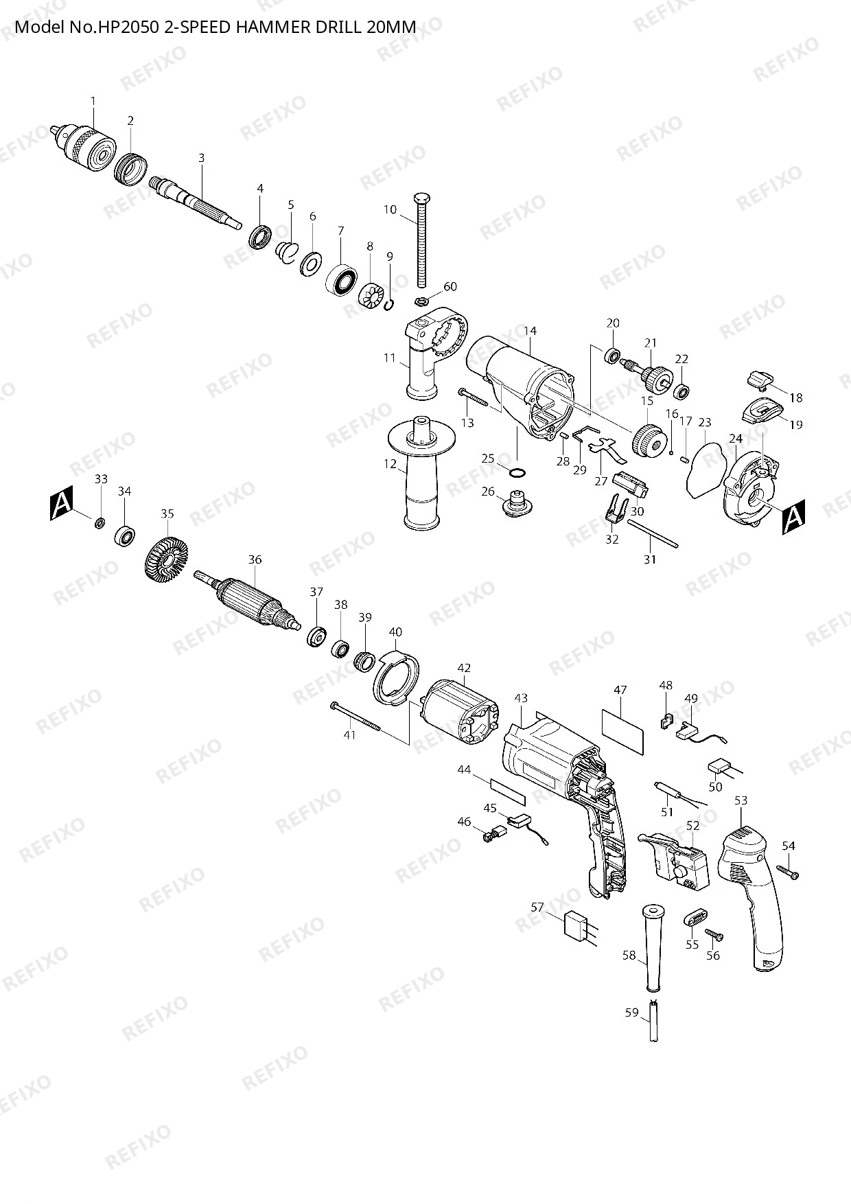 MAKITA HP2050 — схема запчастей