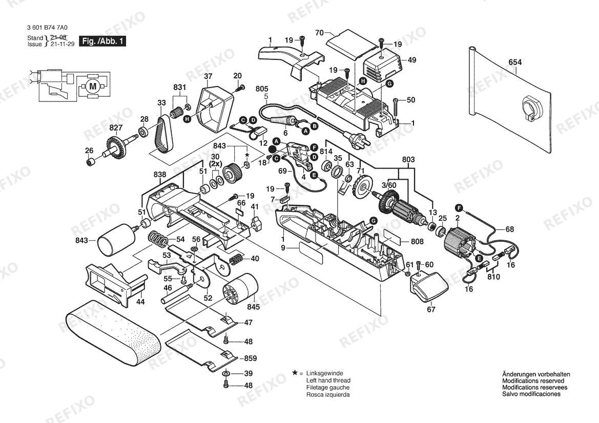 Bosch Ленточная шлифмашина GBS 75 AE | 230 V | 004 - CH (3 601 B74 7A2) — схема запчастей