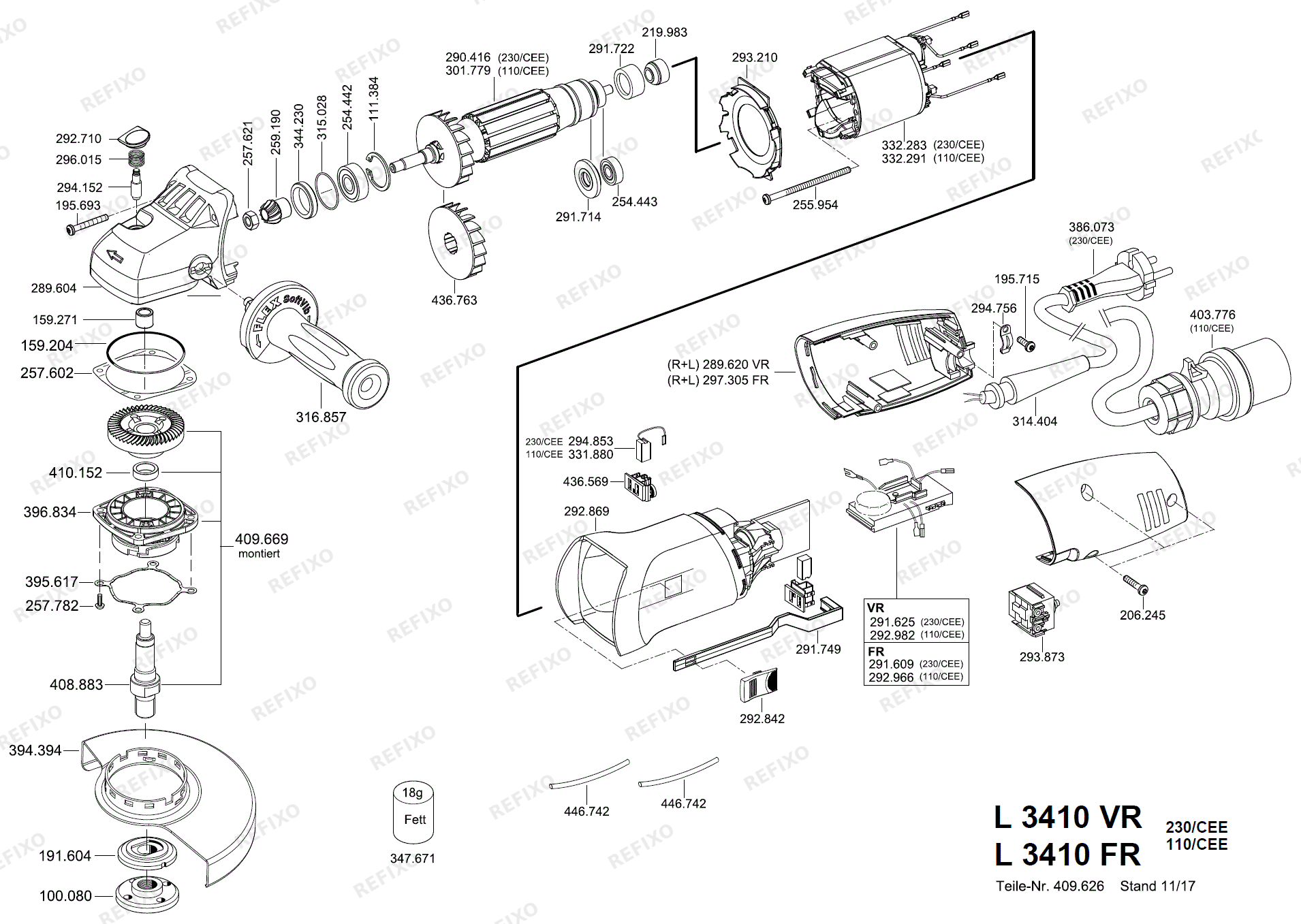 Flex L 3410 FR 230CEE Fixtec L3410FR — схема запчастей