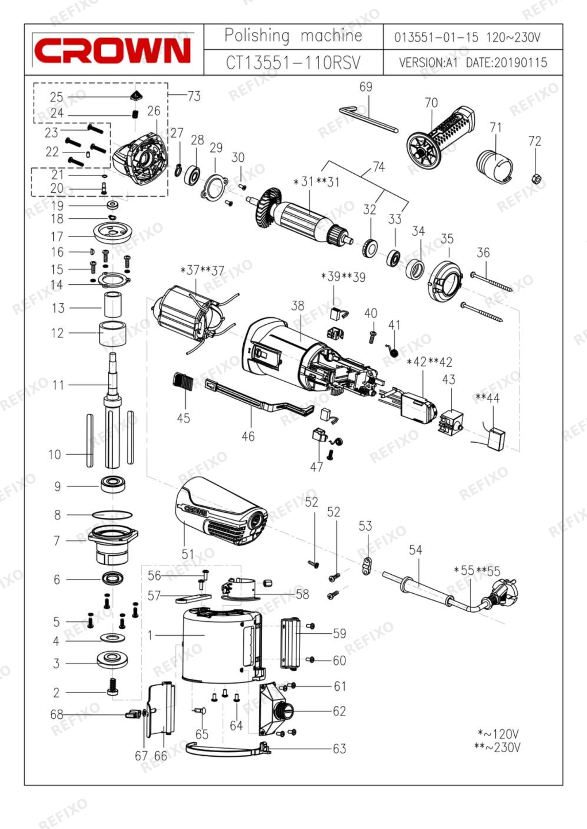 CROWN CT13551 110RSV — схема запчастей