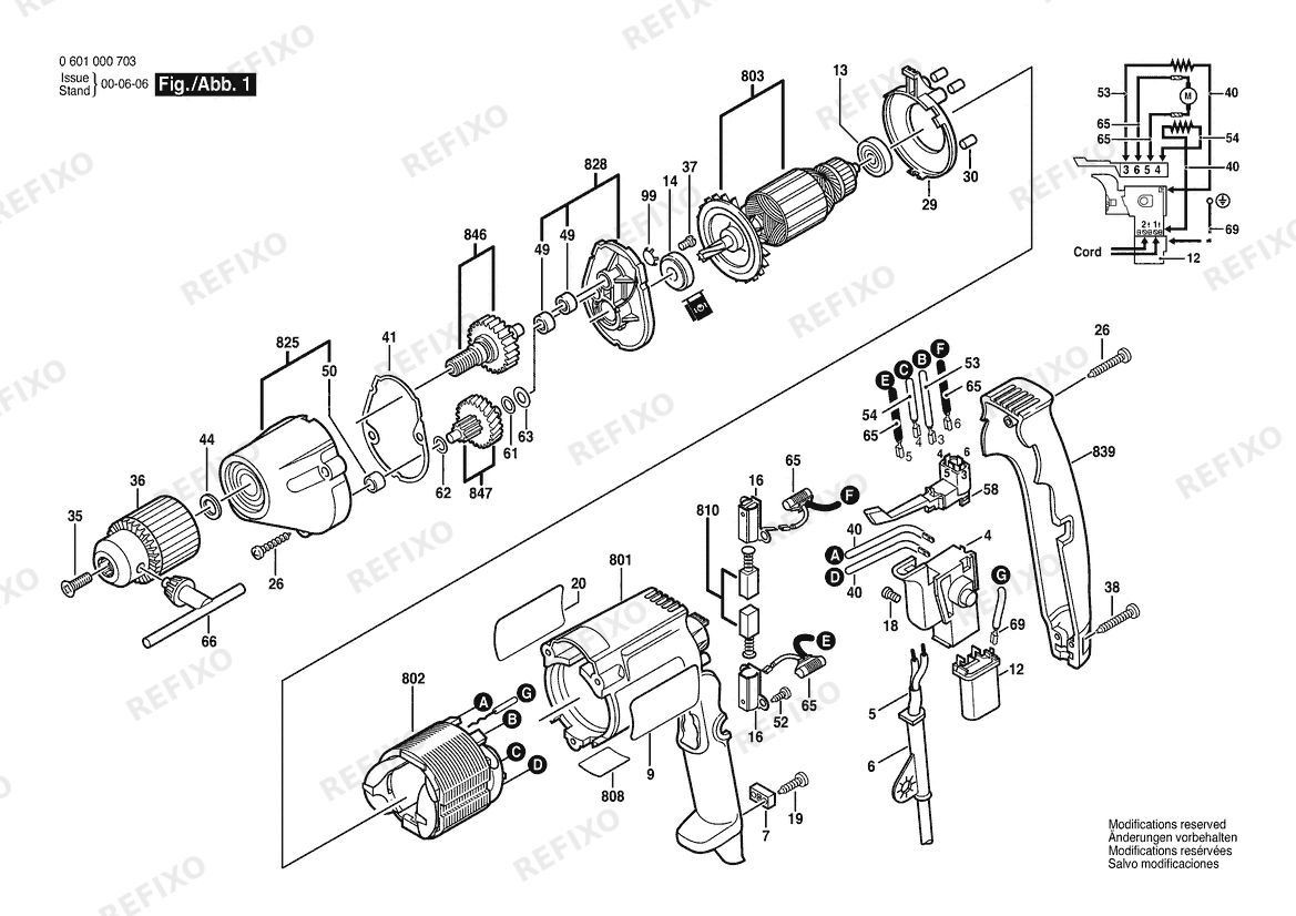 Bosch Дрель GBM 6 REX | 230 V | 061 - US (0 601 000 703) — схема запчастей