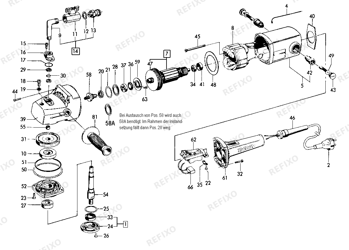 Flex LW 1302 A Naß- шлифмашина — схема запчастей
