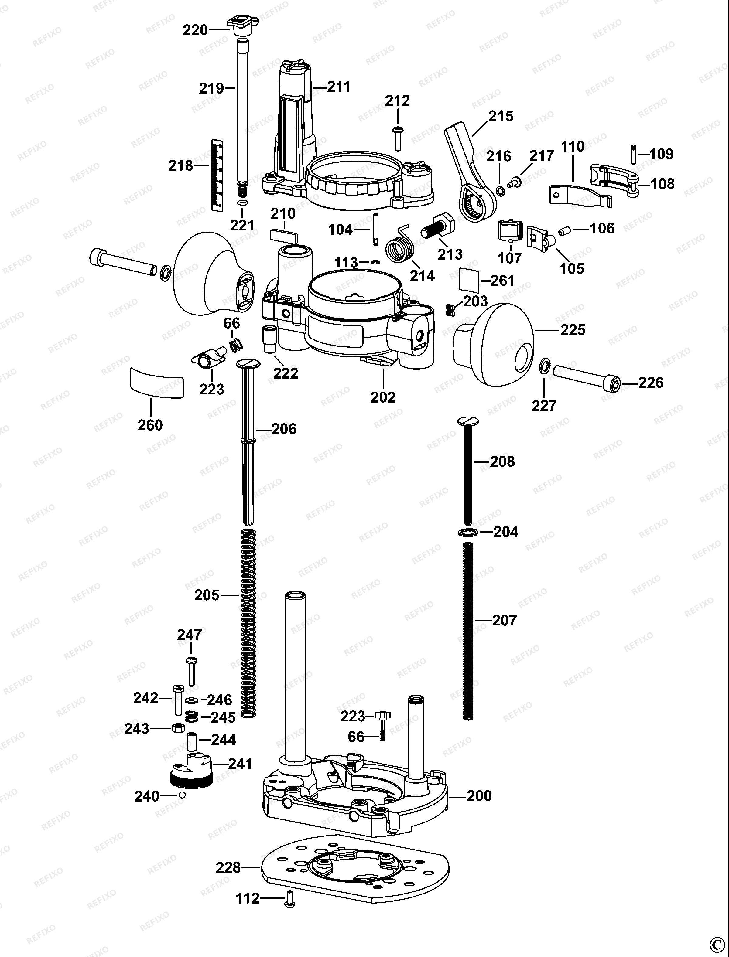 DeWalt ФРЕЗЕР D26203K — схема запчастей