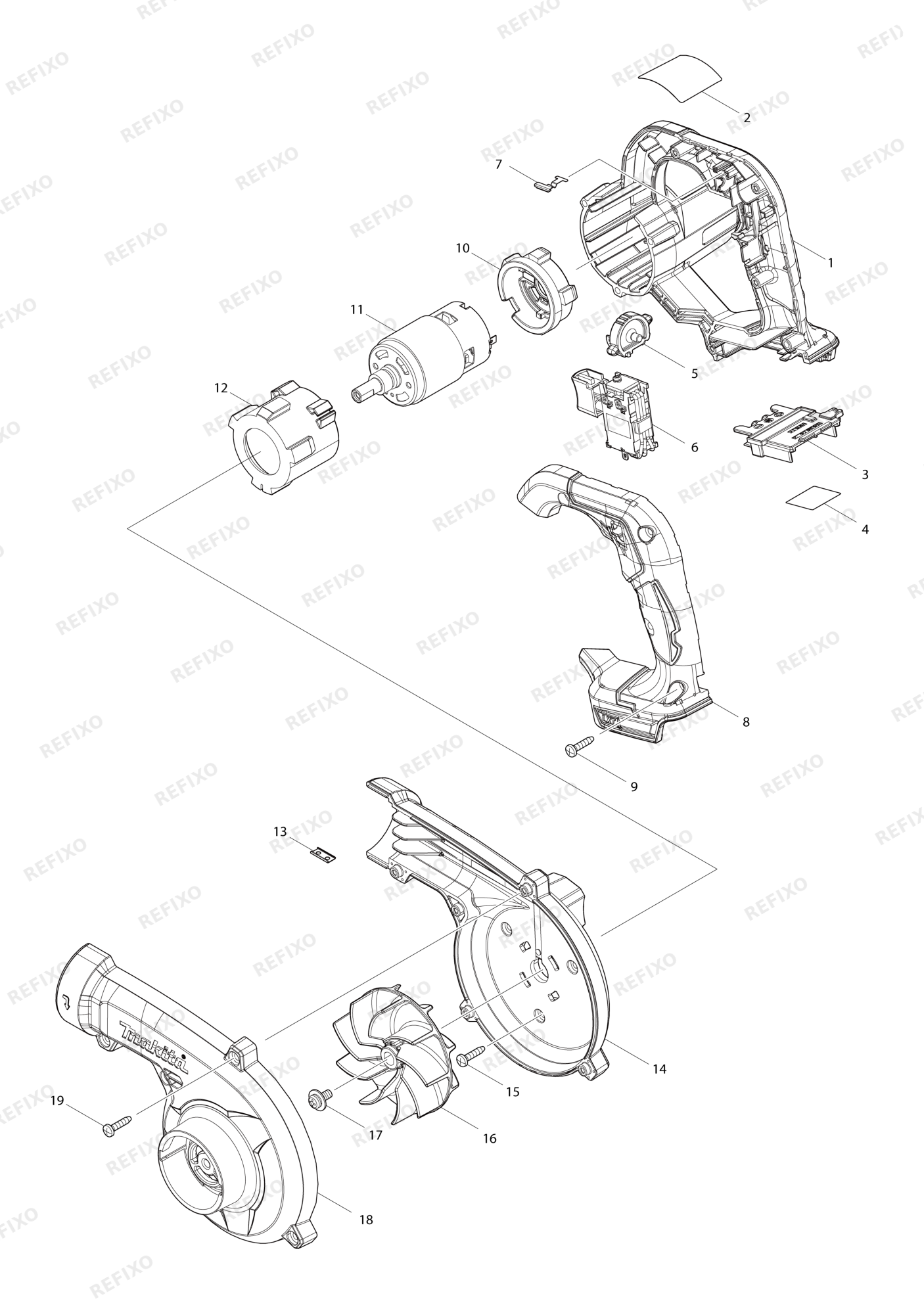 MAKITA DUB185 — схема запчастей