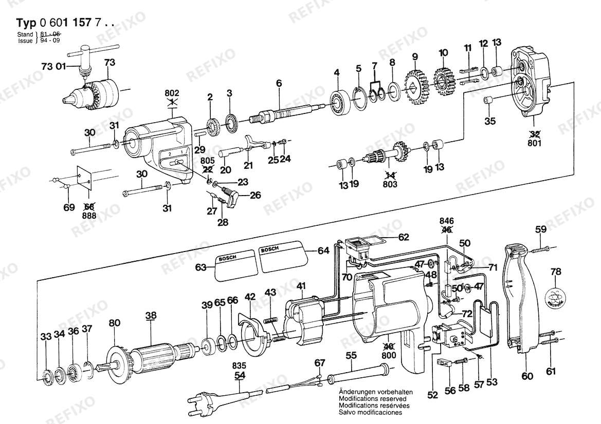 Bosch Дрель ELECTRONIC | 115 V | 025 - AMS (0 601 157 734) — схема запчастей