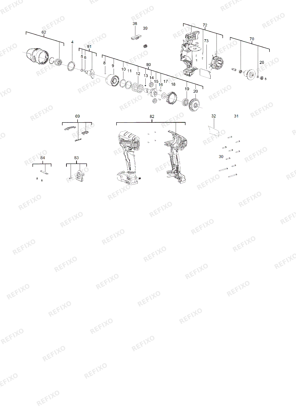 MILWAUKEE M18ONEIWF38 0 4933451154 4000452747 — схема запчастей
