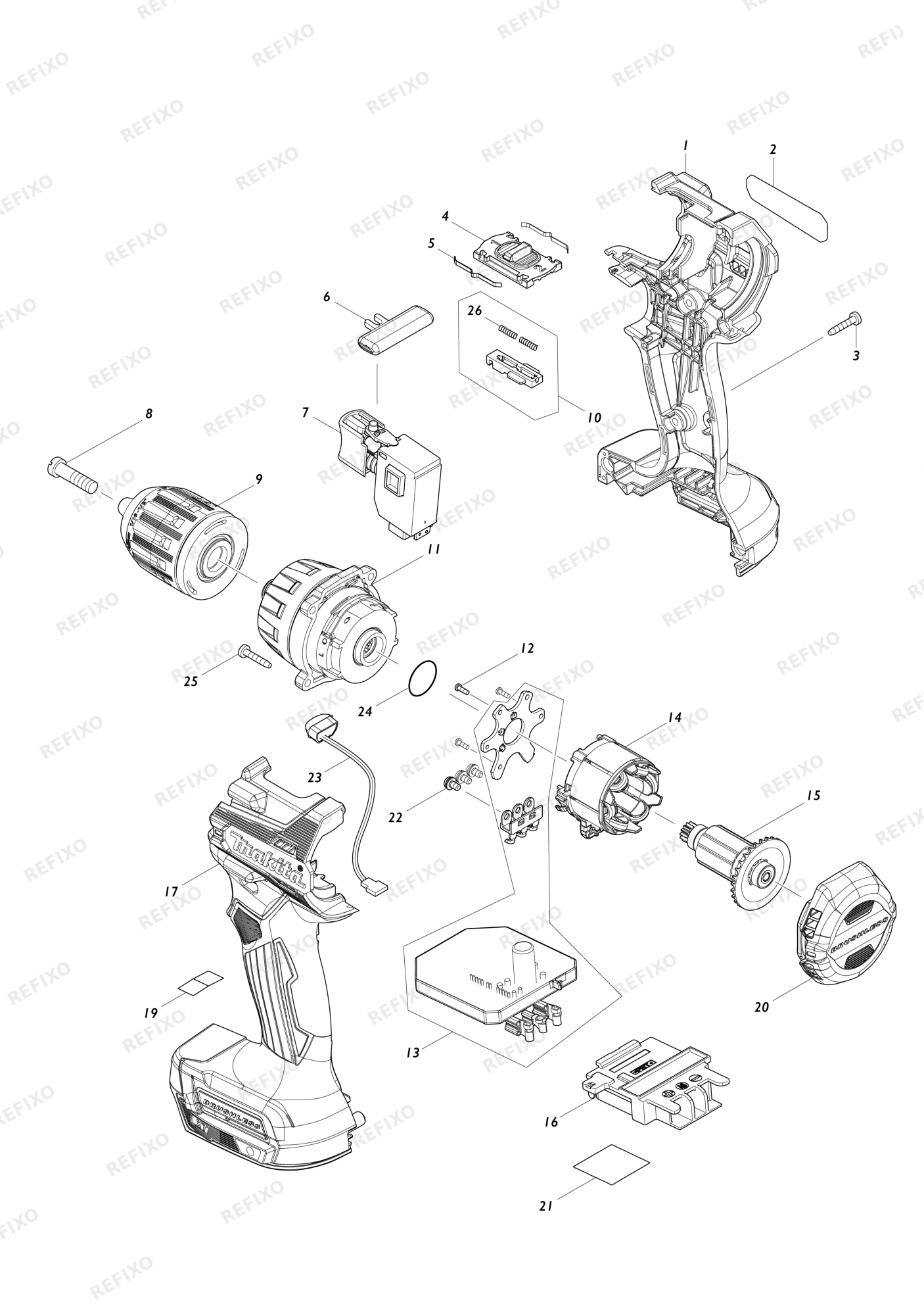 MAKITA DDF487 — схема запчастей