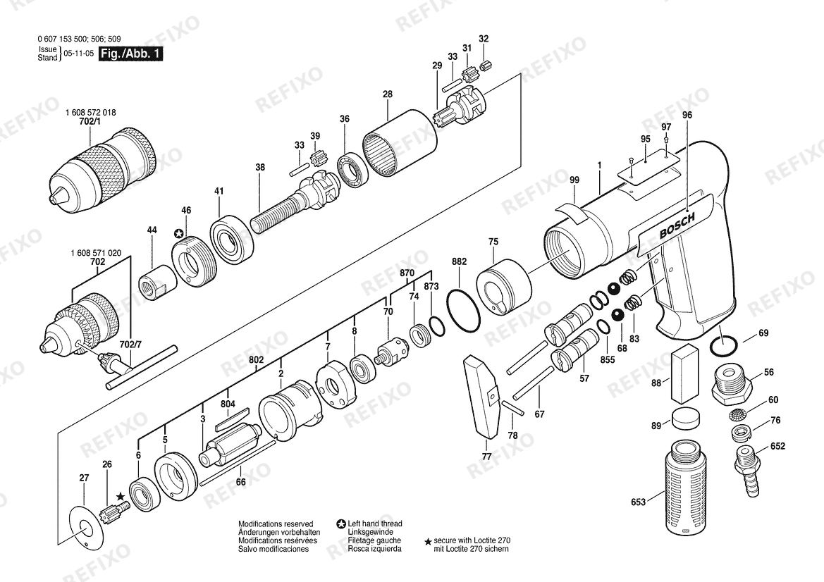 Bosch Pw- дрель -Ind 180W drill (0 607 153 500) — схема запчастей