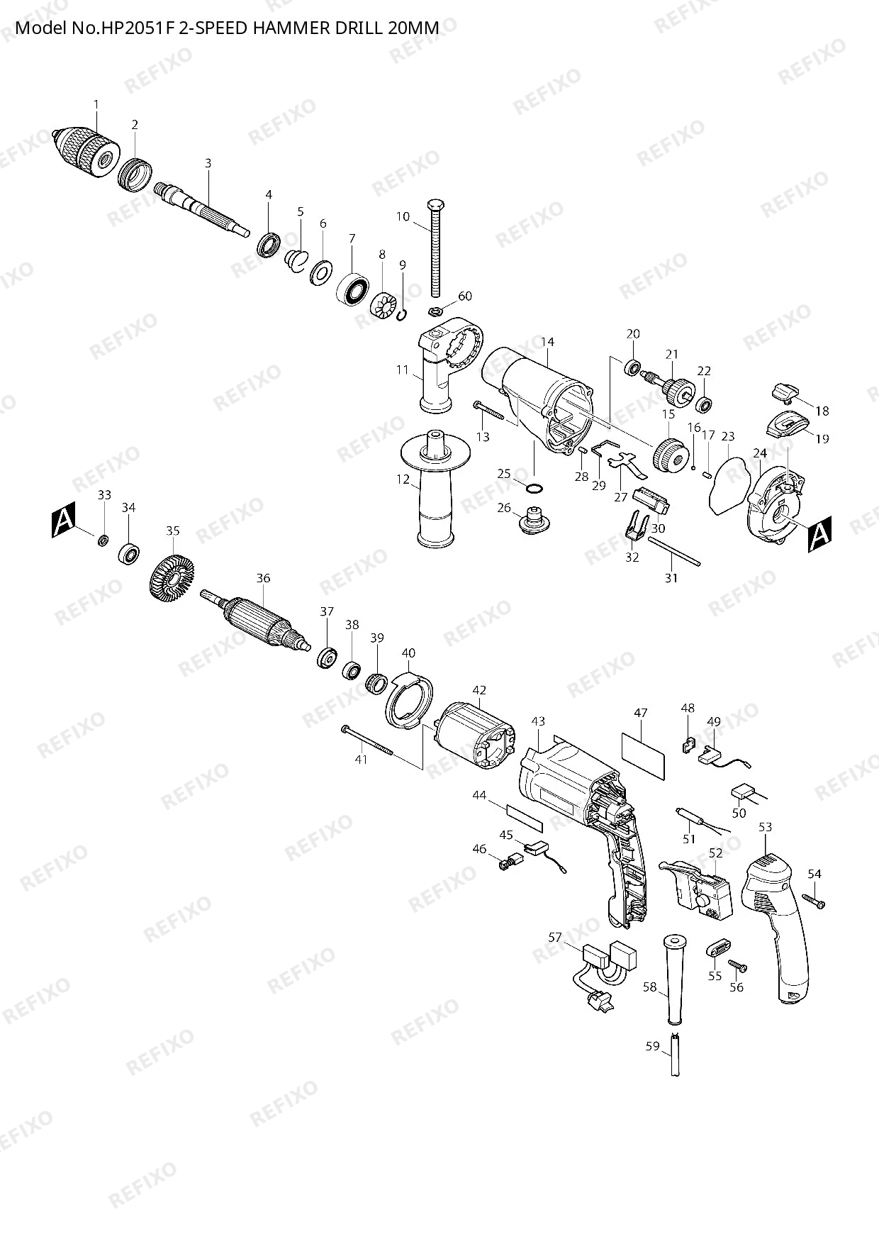 MAKITA HP2051F — схема запчастей