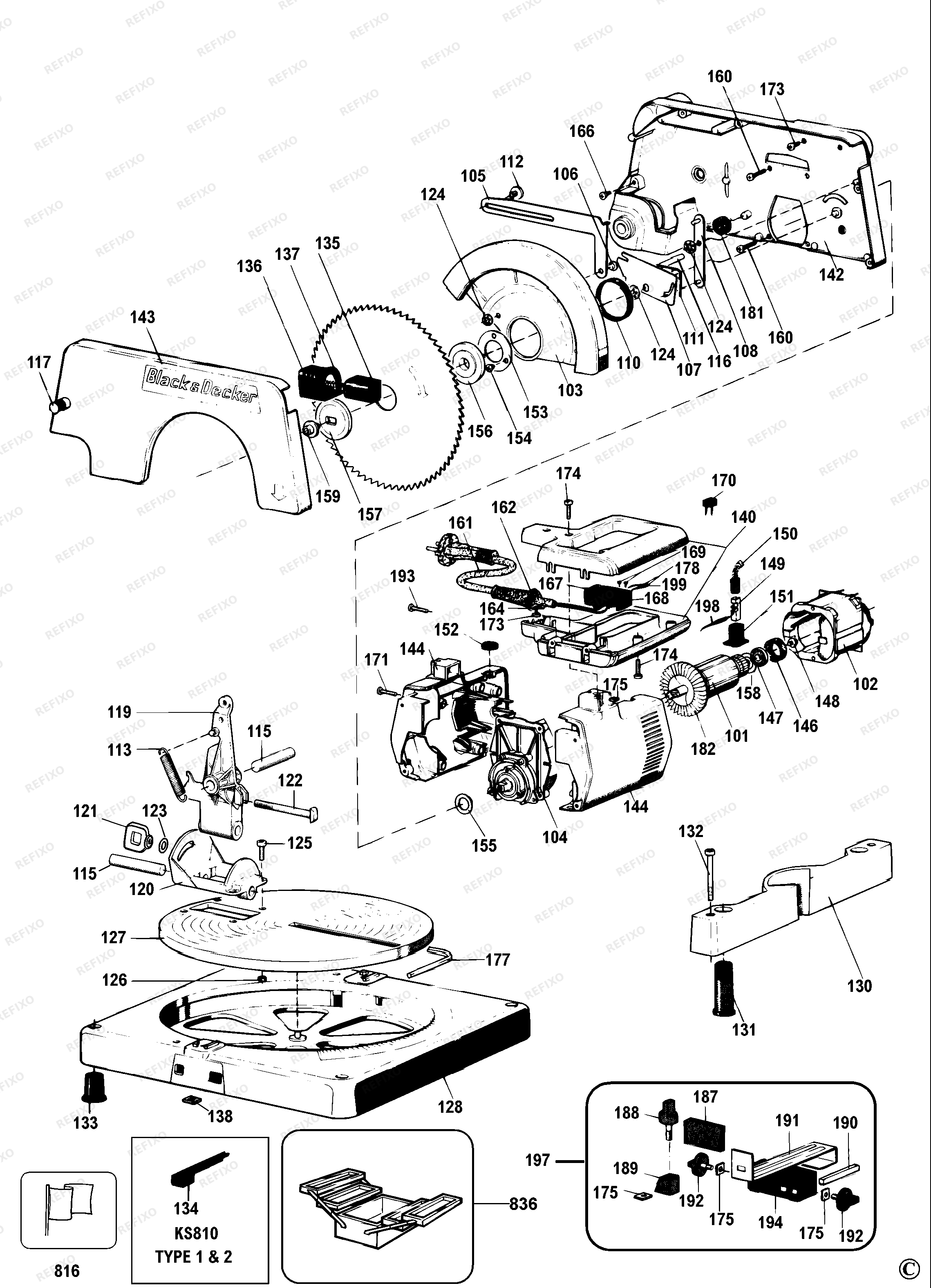 Black&Decker ТОРЦЕВАЯ ПИЛА KS805 — схема запчастей