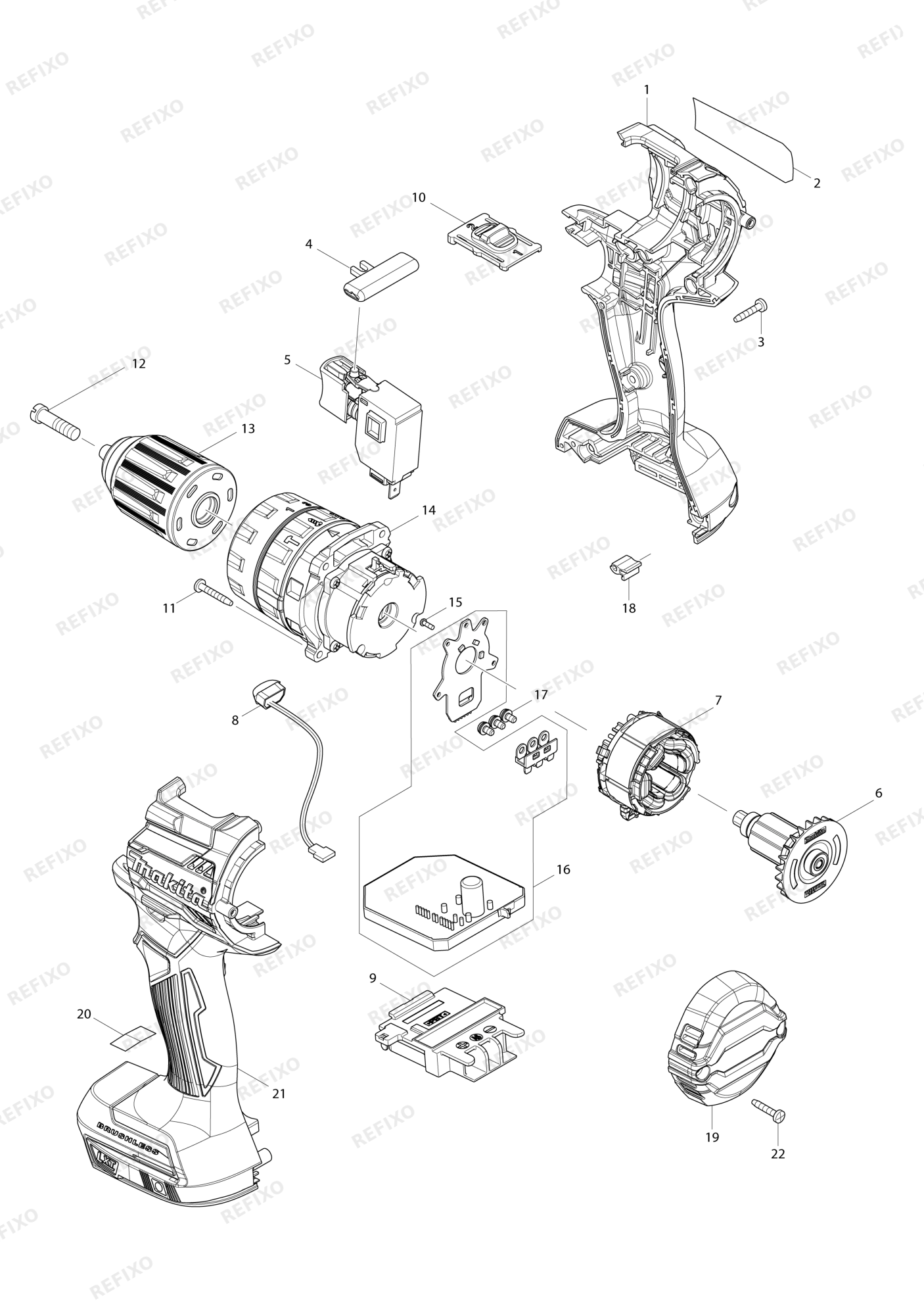 MAKITA DHP484 — схема запчастей