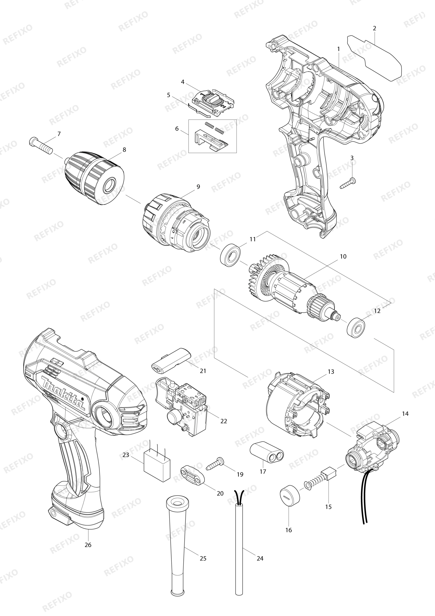 MAKITA DF0300 — схема запчастей
