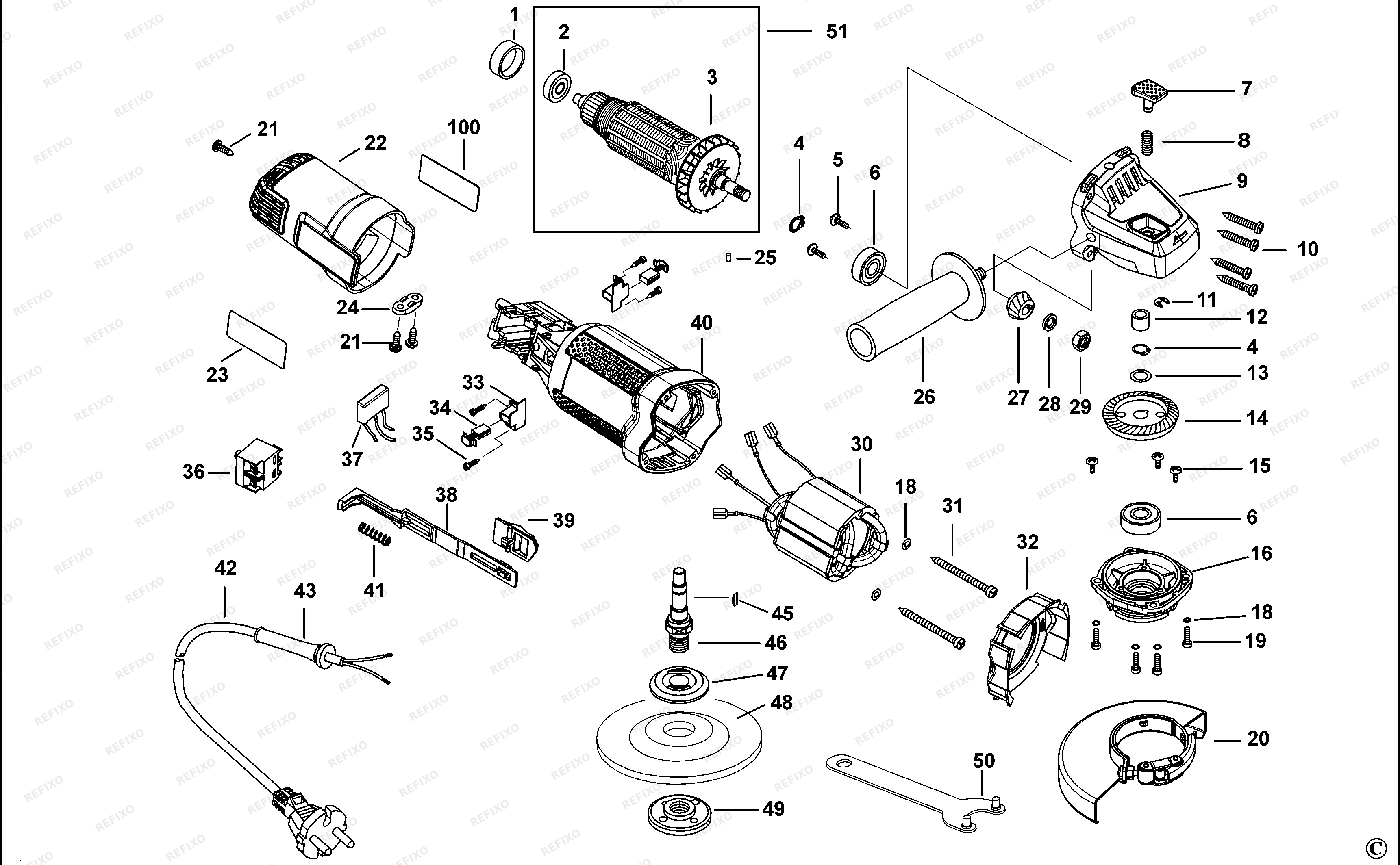 Black&Decker МАЛЕНЬКАЯ УГЛОВАЯ ШЛИФМАШИНКА G720 — схема запчастей
