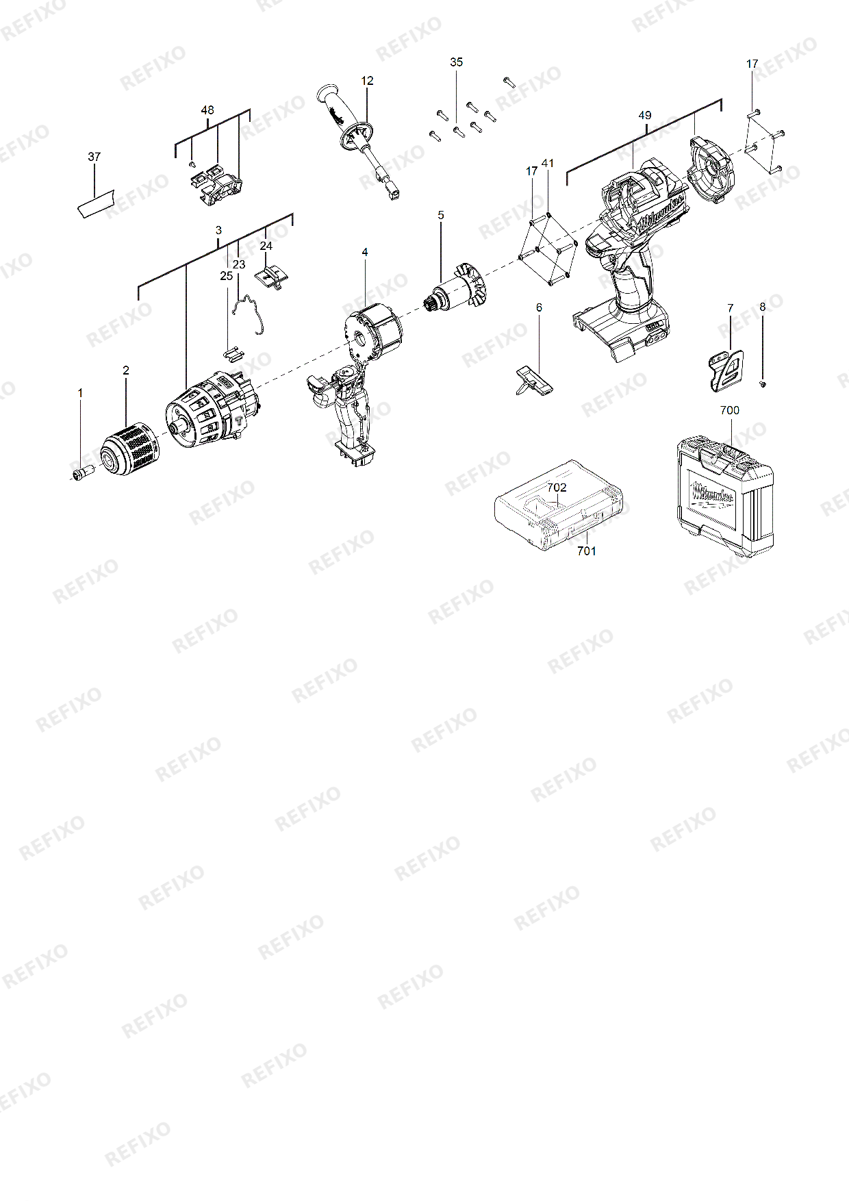 MILWAUKEE M18FPD 0X 4933451446 4000452479 — схема запчастей