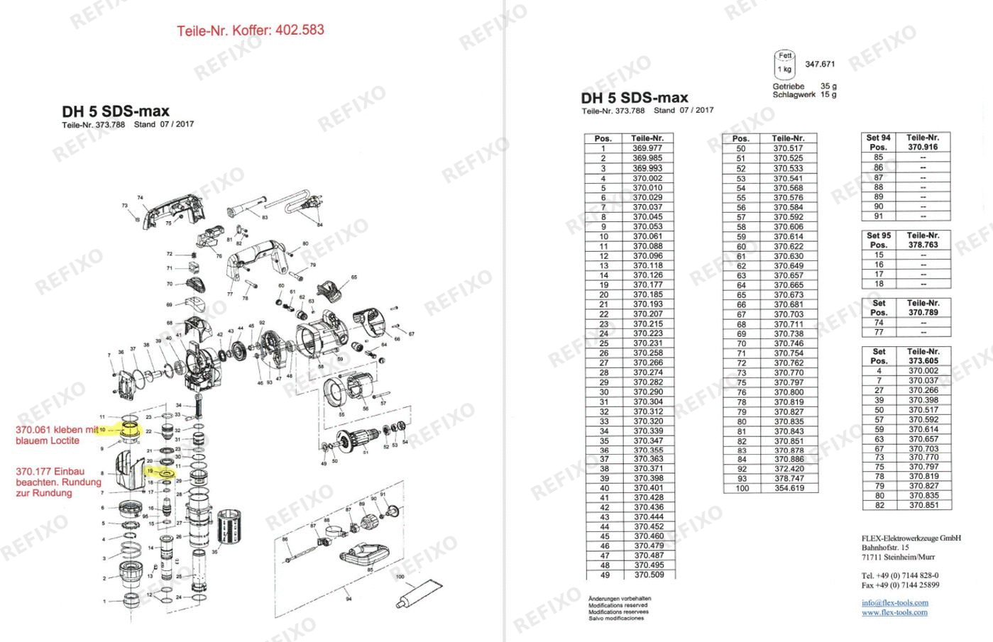 Flex DH 5 SDS-max 230CEE — схема запчастей