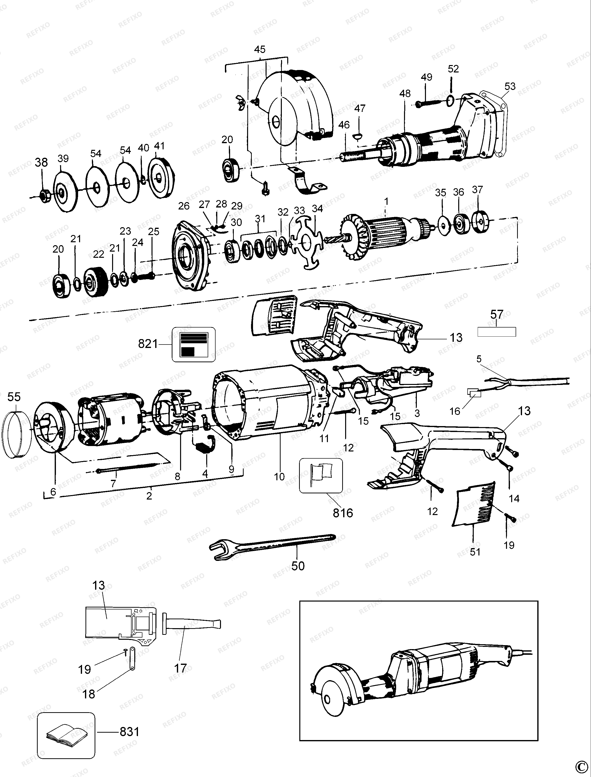 DeWalt ПЛОСКИЙ ШЛИФОВАЛЬНЫЙ СТАНОК DW882 — схема запчастей