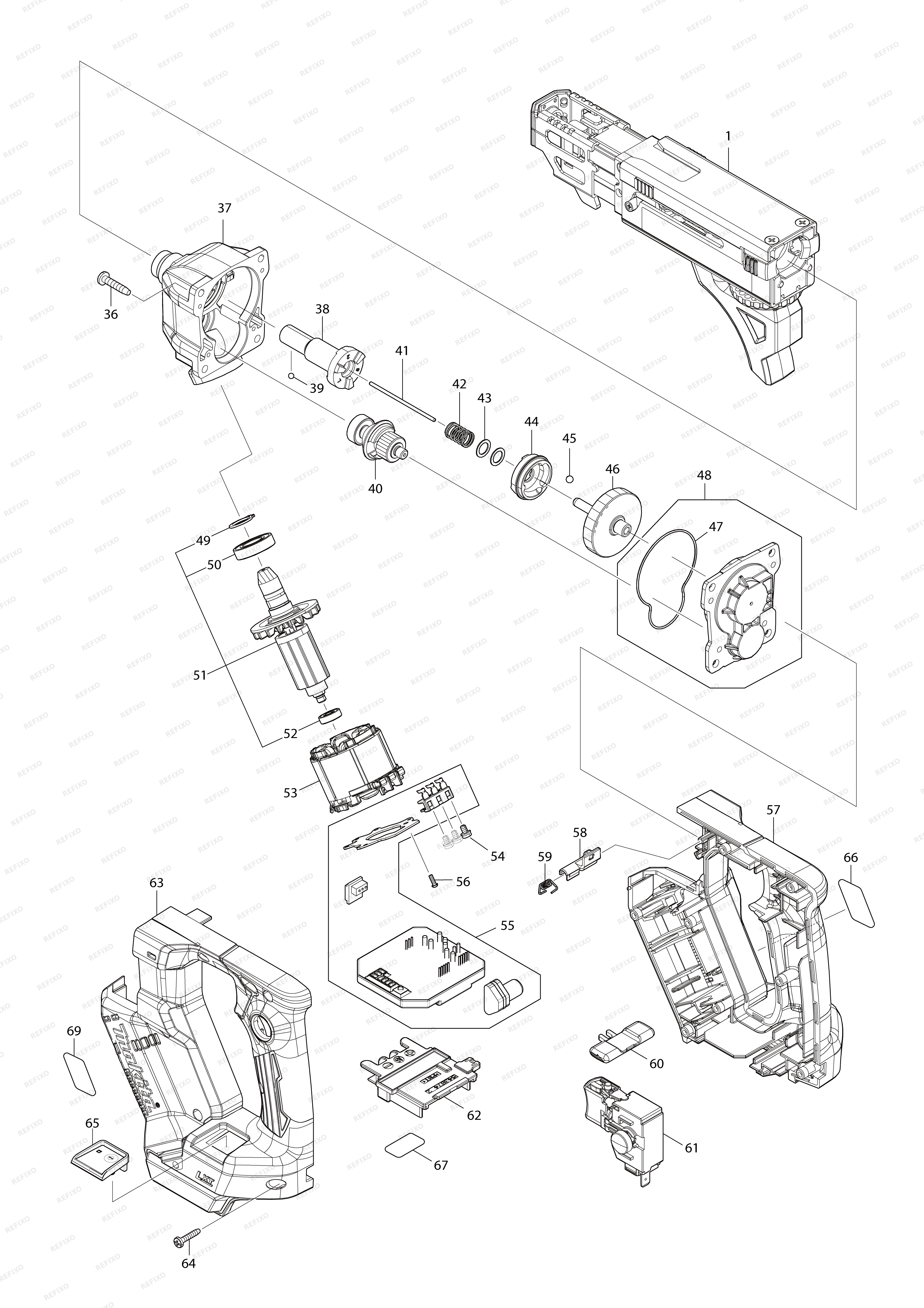 MAKITA DFR453 — схема запчастей