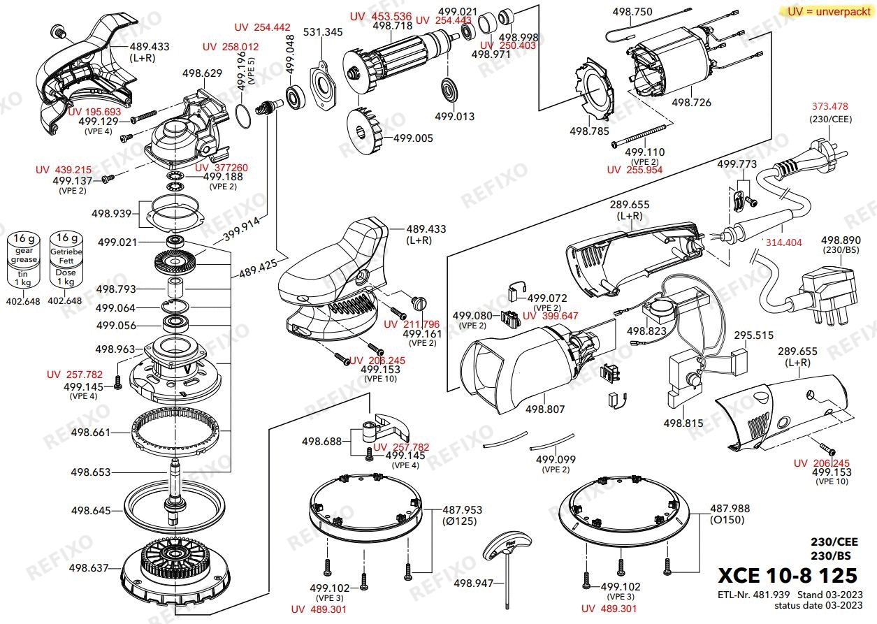 Flex XCE 10-8 125 230CEE — схема запчастей