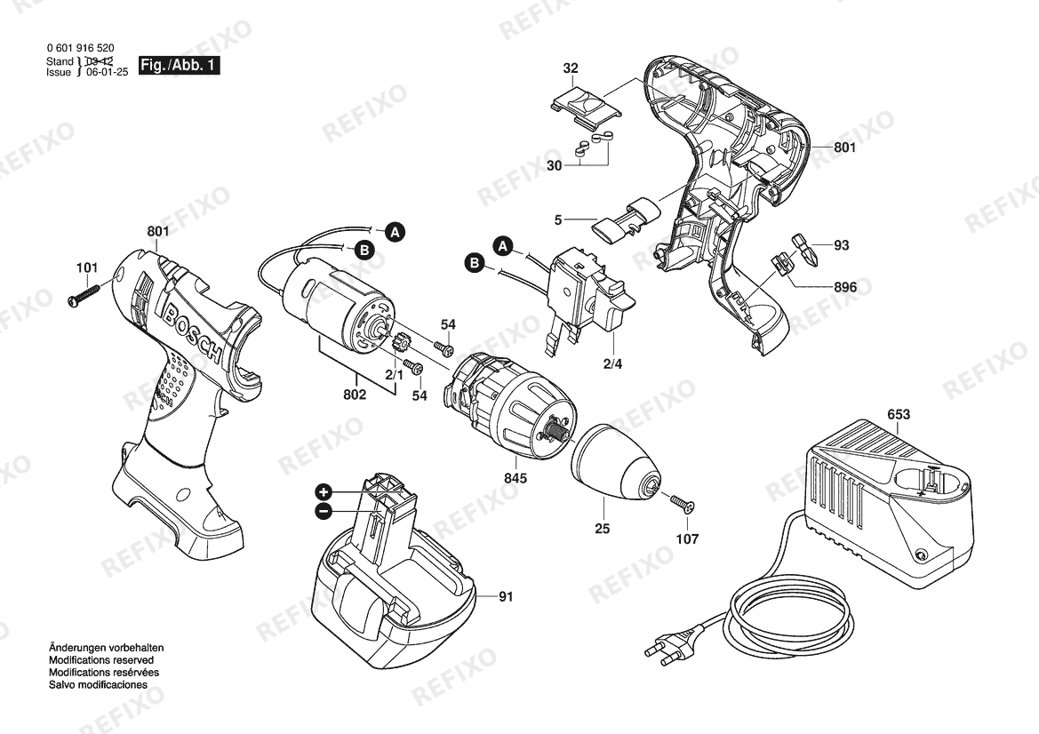 Bosch Аккумуляторный -Mittelgriffschrauber GSR 12 V 2AK K | 12 V | 004 - CH (0 601 916 531) — схема запчастей