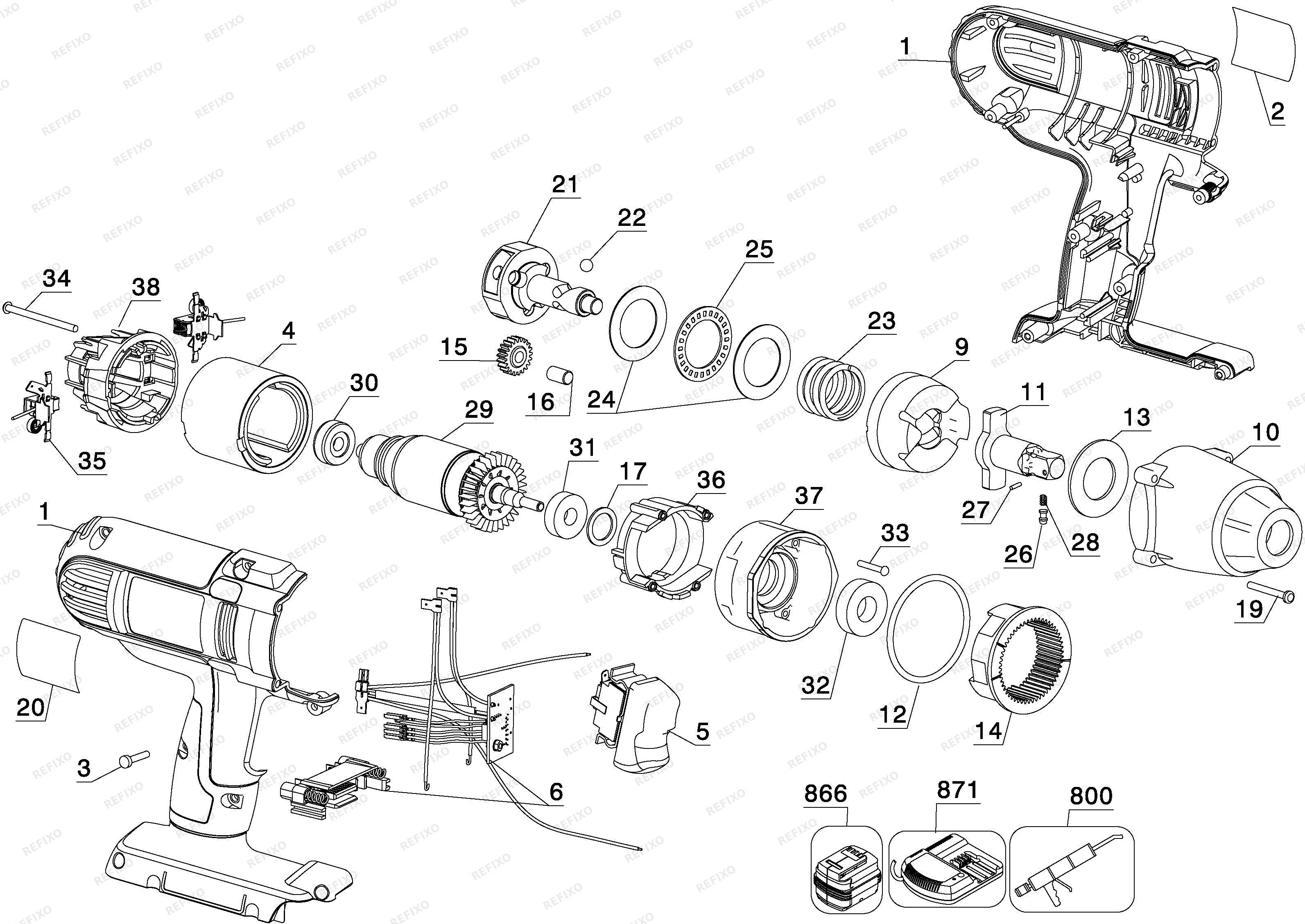 DeWalt АККУМУЛЯТОРНЫЙ УДАРНЫЙ ГАЙКОВЕРТ DC800KL — схема запчастей
