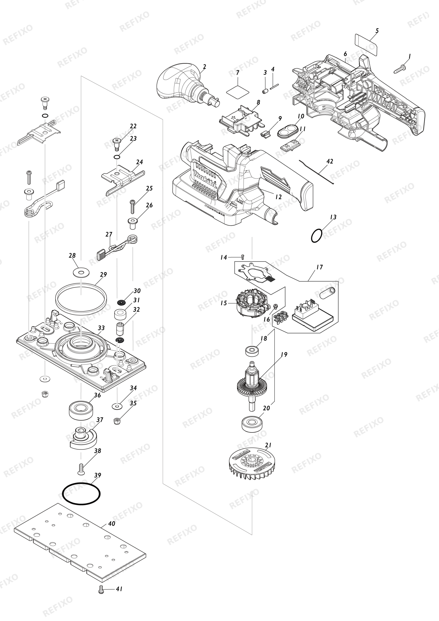 MAKITA DBO380 — схема запчастей