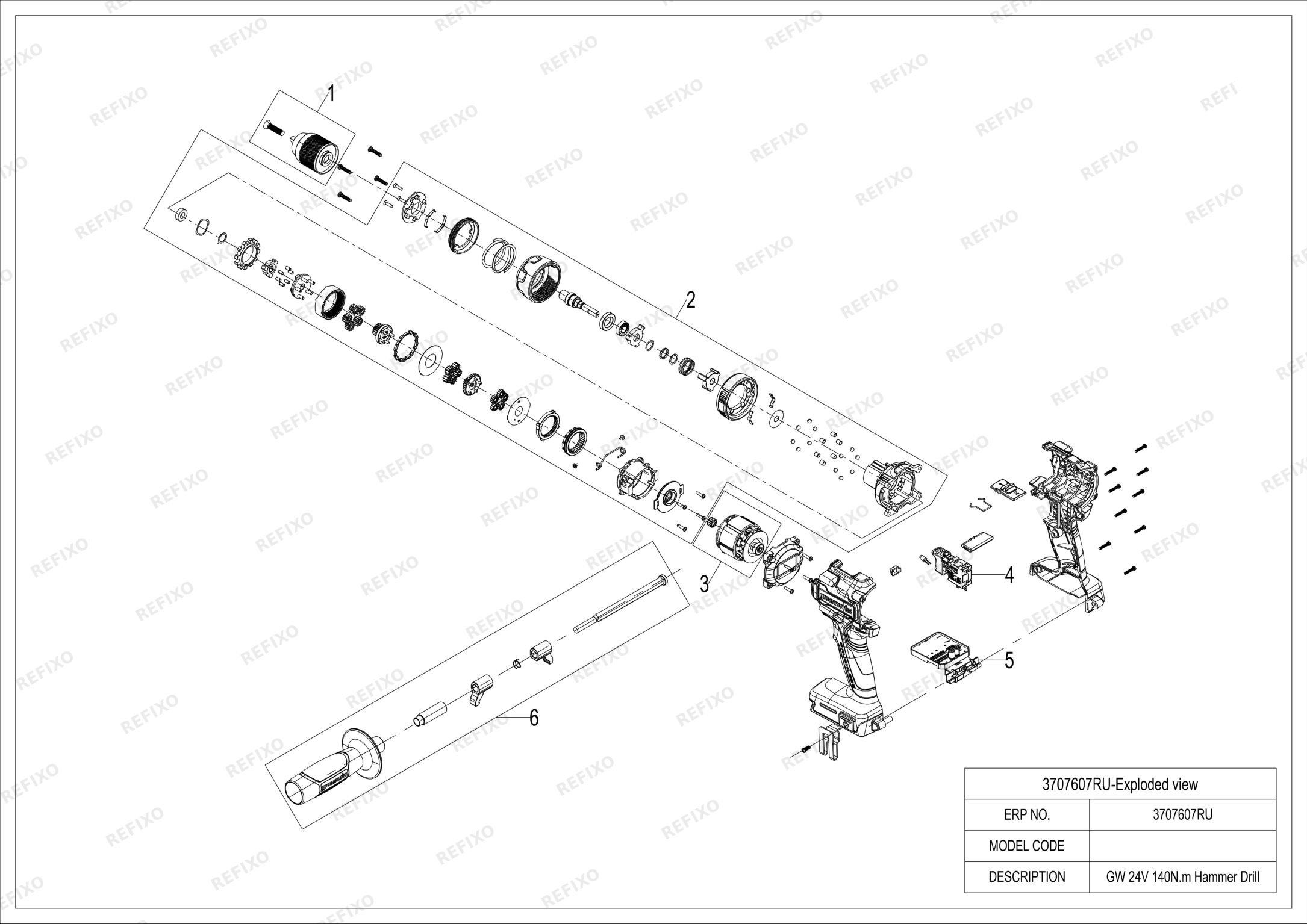 Greenworks 3707607 Exploded view — схема запчастей