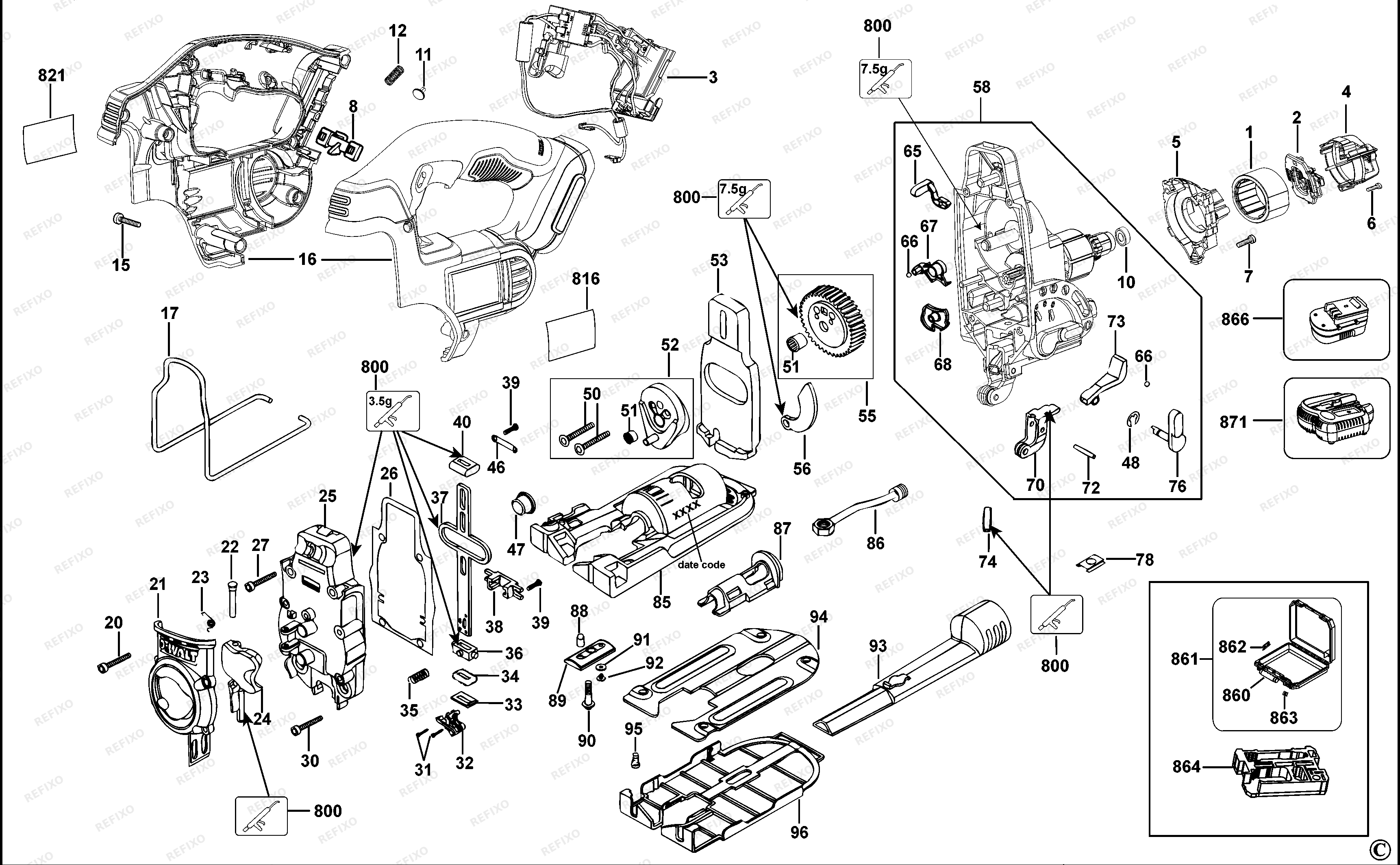 DeWalt АККУМУЛЯТОРНЫЙ ЛОБЗИК DCS331N — схема запчастей