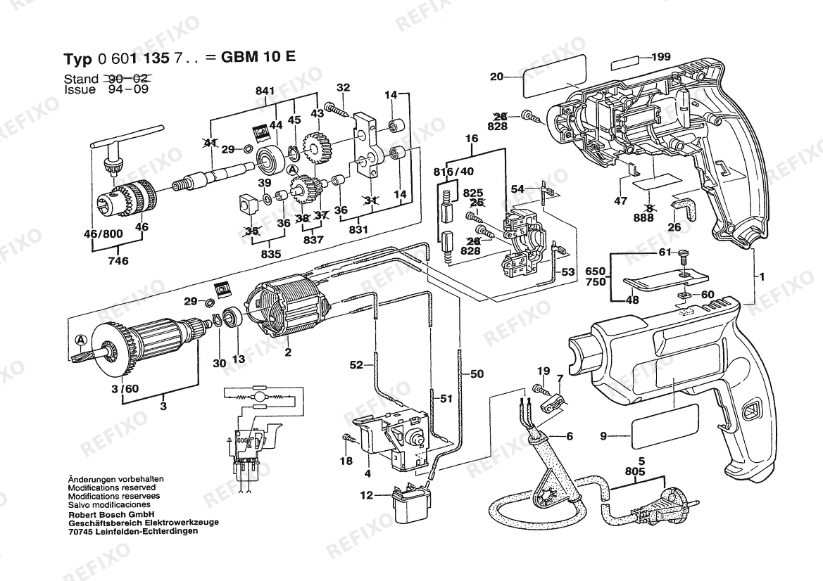 Bosch Дрель GBM 10 E | 240 V | 036 - GB (0 601 135 742) — схема запчастей