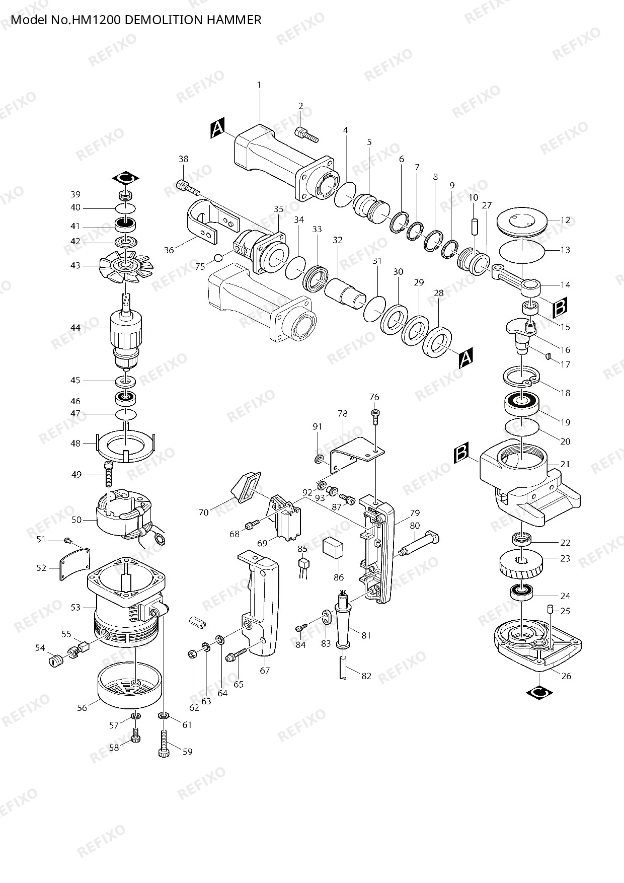 MAKITA HM1200 — схема запчастей