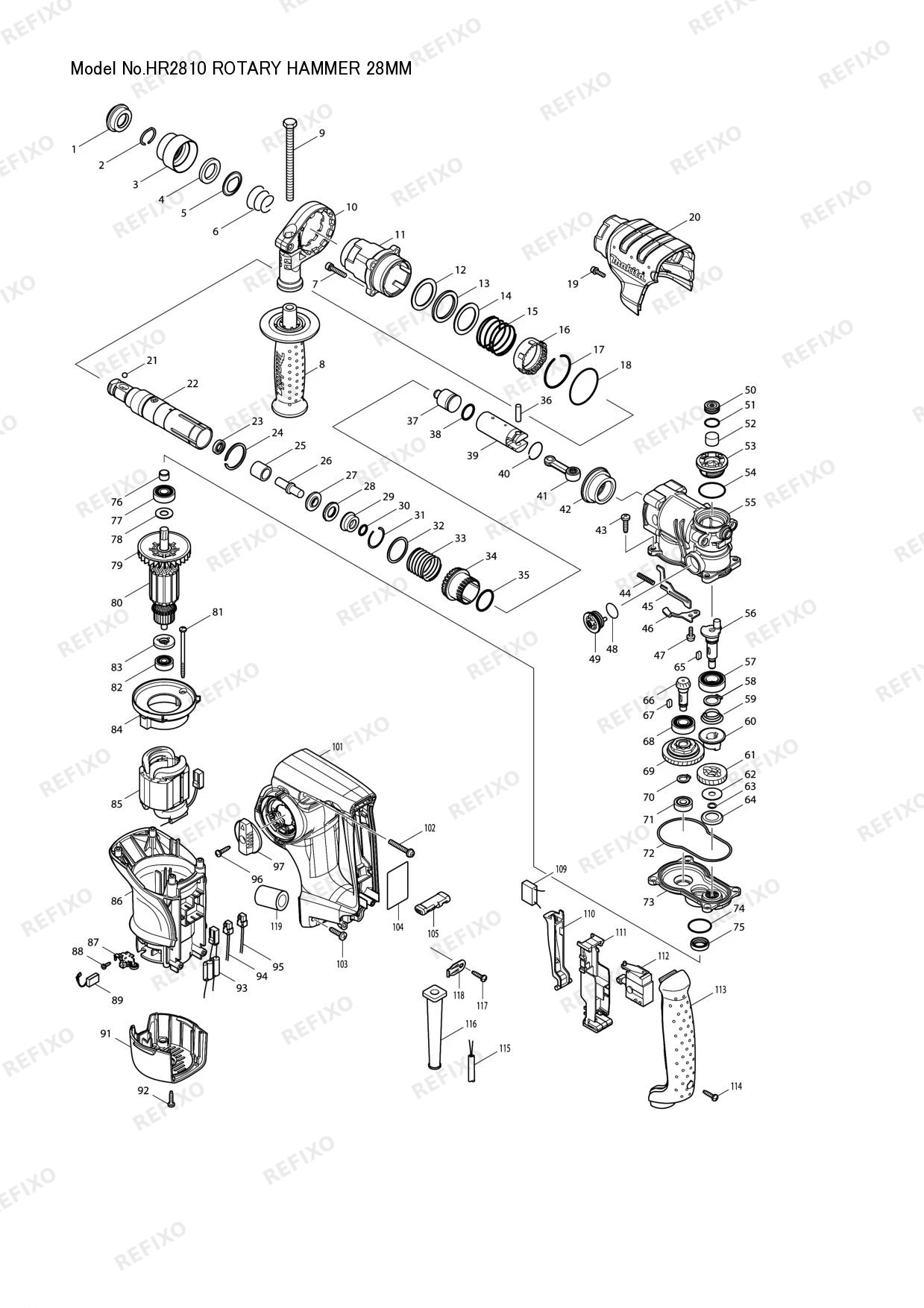 MAKITA HR2810 — схема запчастей