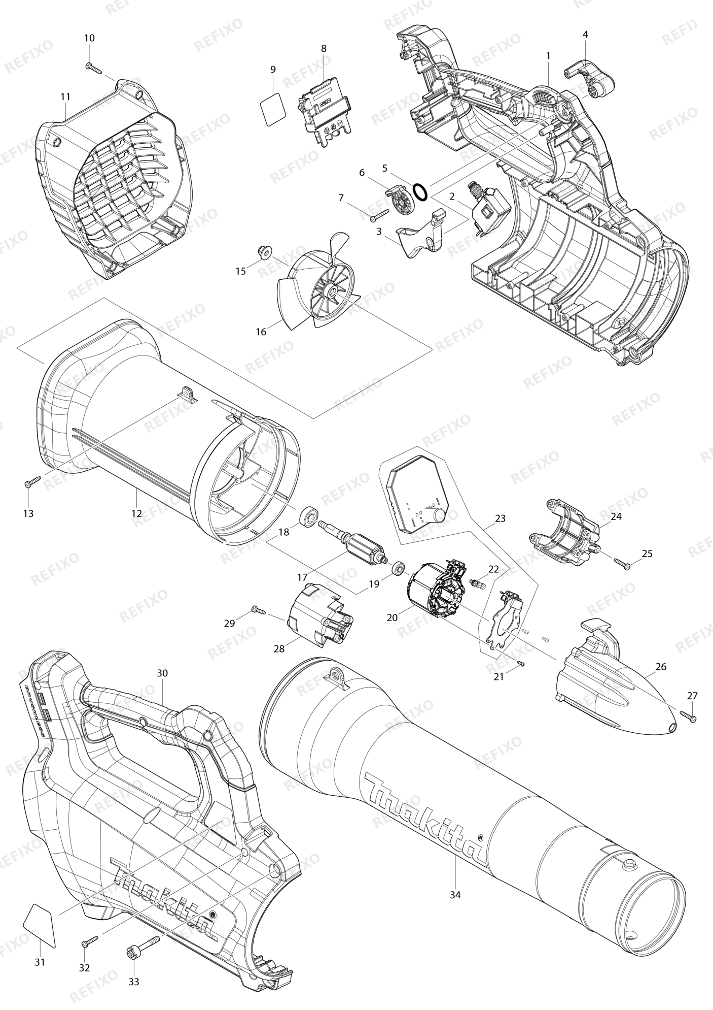 MAKITA DUB184 — схема запчастей