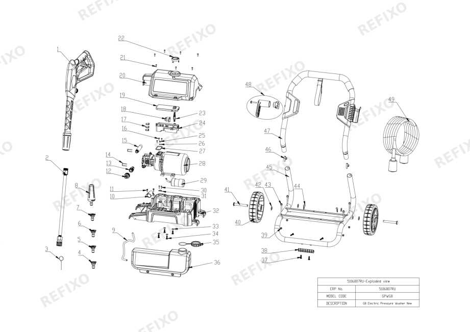 Greenworks 5106807-GPWG8-Exploded view — схема запчастей