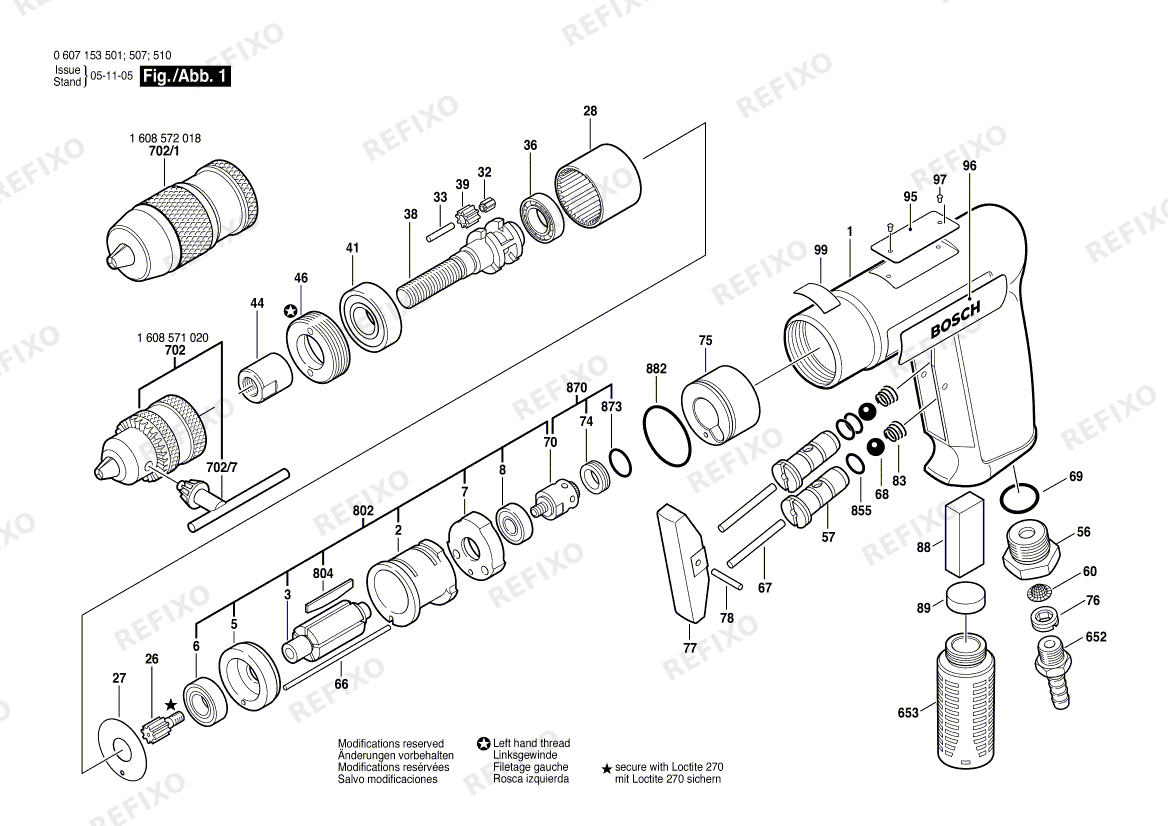 Bosch Дрель 180 WATT-SERIE (0 607 153 501) — схема запчастей