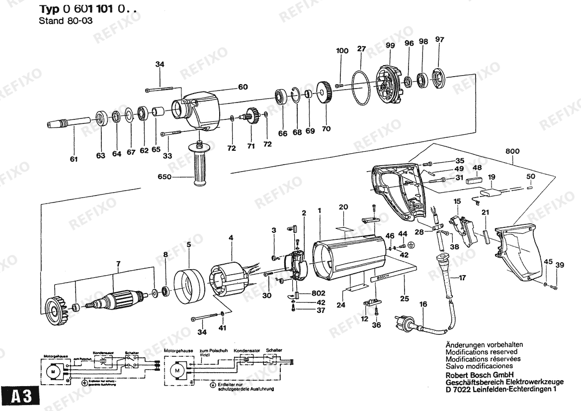 Bosch Дрель UB(J)75B 26 | 120 V | 061 - US (0 601 101 004) — схема запчастей