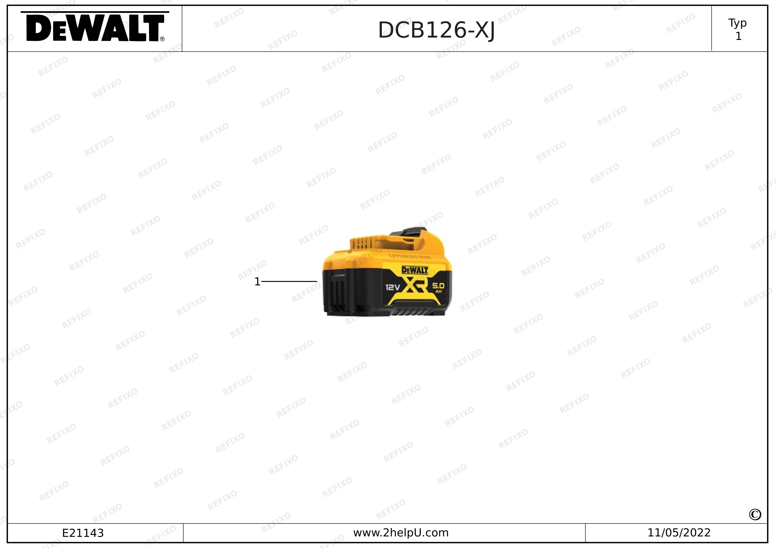 DeWalt АККУМУЛЯТОРНАЯ БАТАРЕЯ DCB126 — схема запчастей