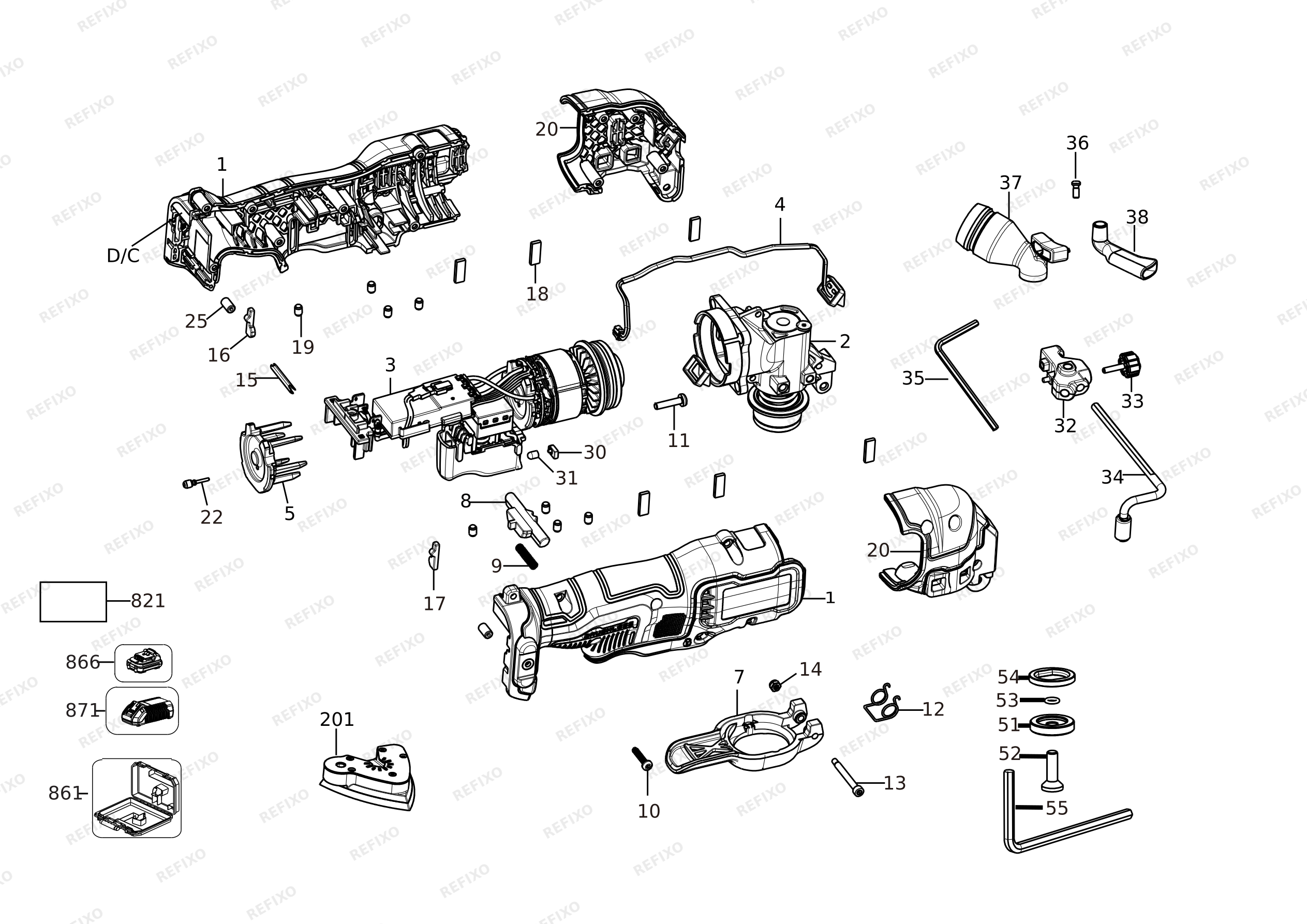 DeWalt ВИБРАЦИОННЫЙ ИНСТРУМЕНТ DCS353D2 — схема запчастей