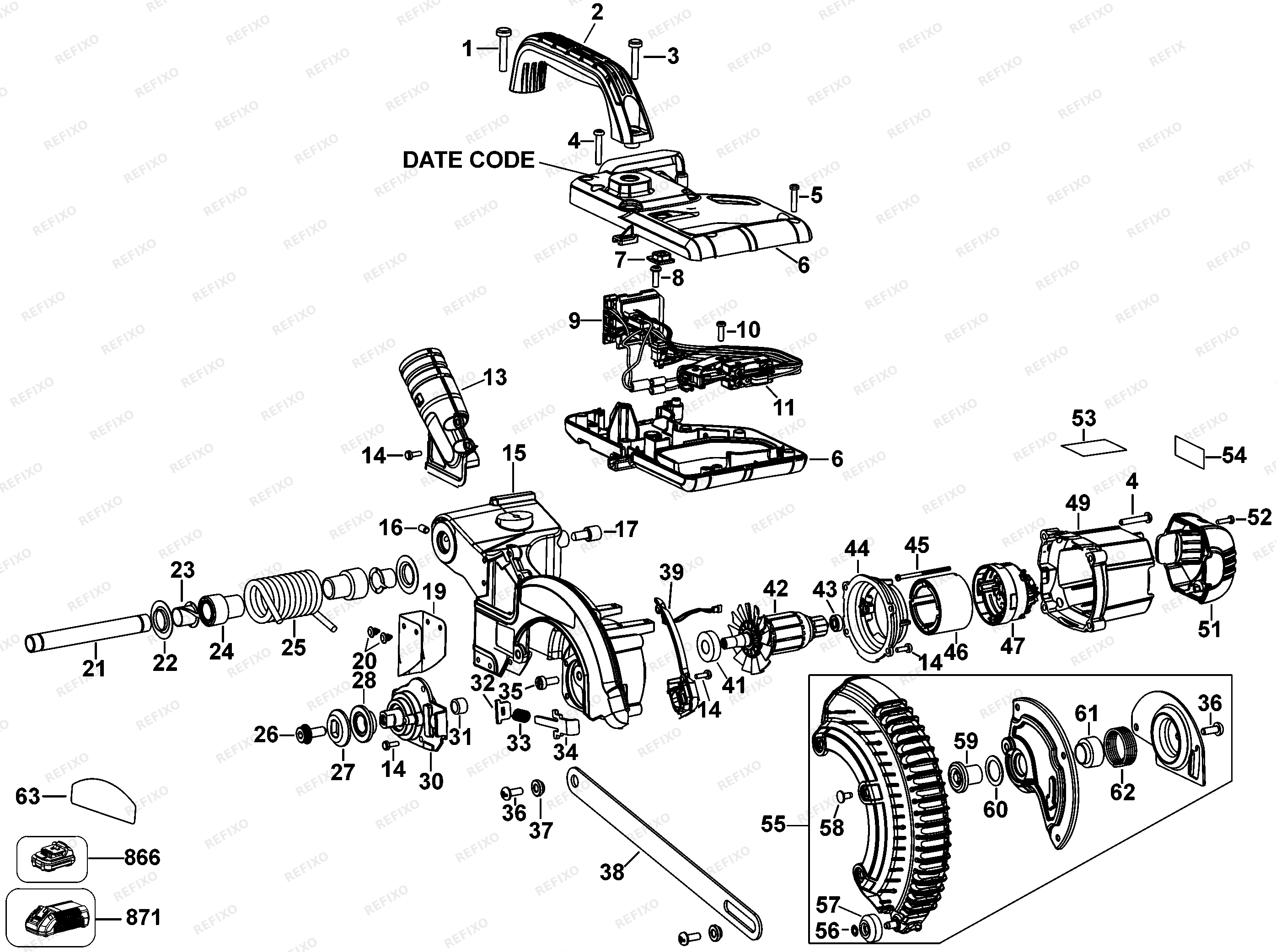 DeWalt 18V MITER SAW DCS365M2 — схема запчастей