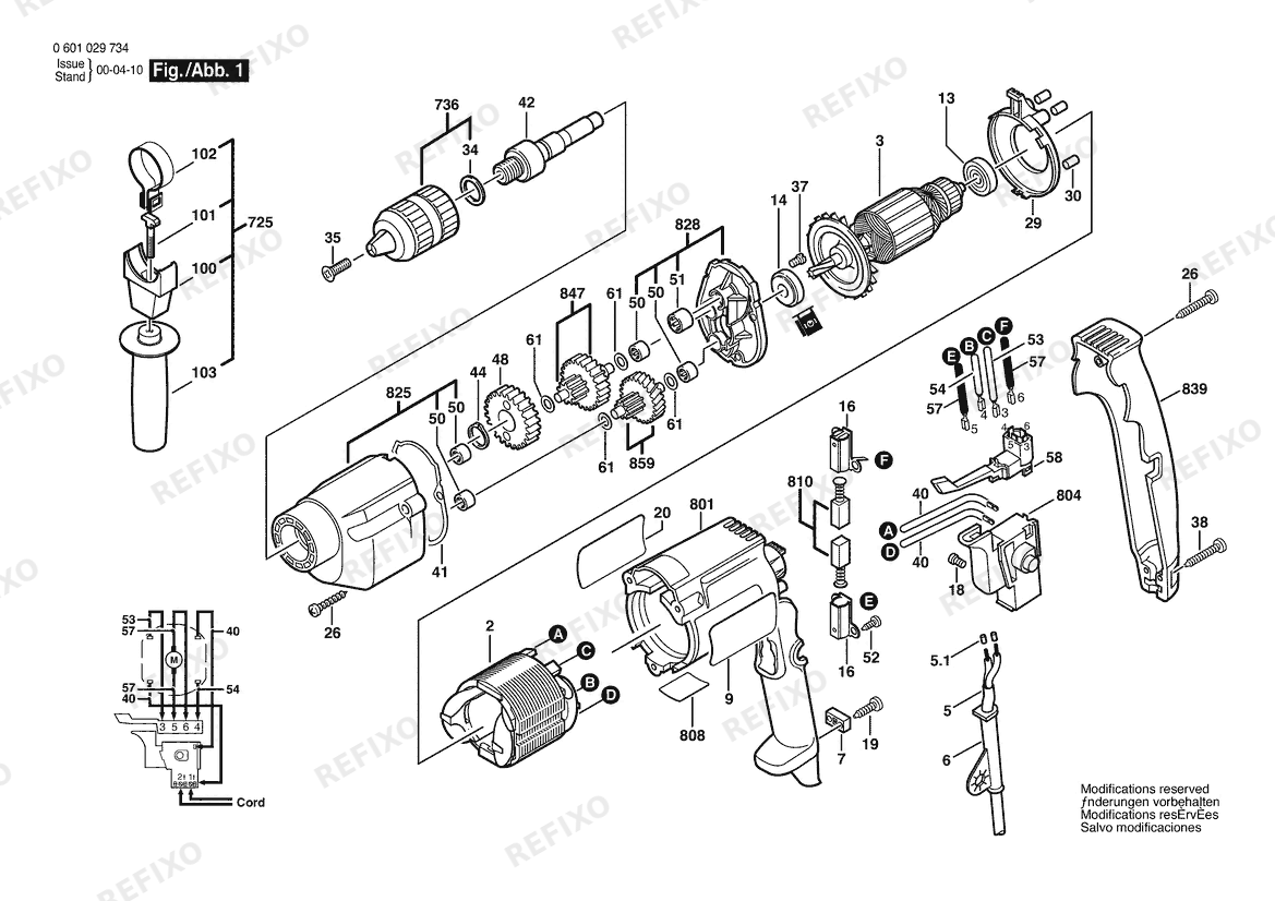 Bosch Дрель 1029 VSR | 120 V | 061 - US (0 601 029 734) — схема запчастей