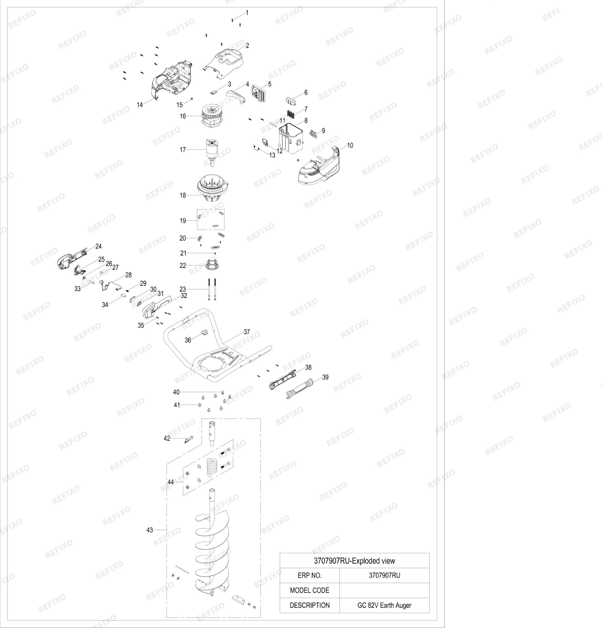 Greenworks 3707907 Exploded View — схема запчастей
