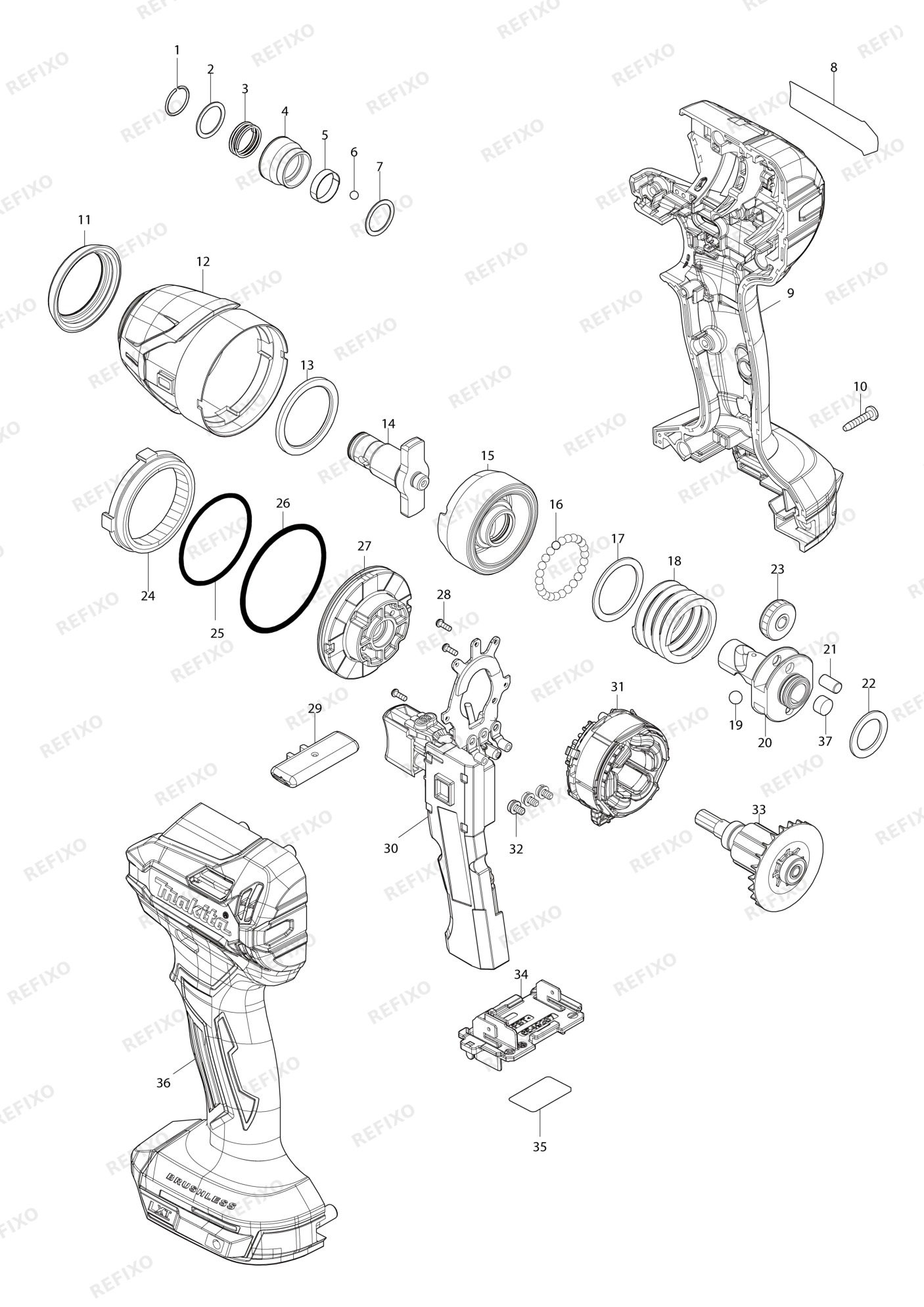 MAKITA DTD158 — схема запчастей