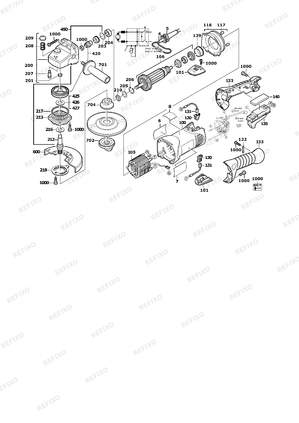 MILWAUKEE AG16 125XC 4933407260 4000463878 — схема запчастей