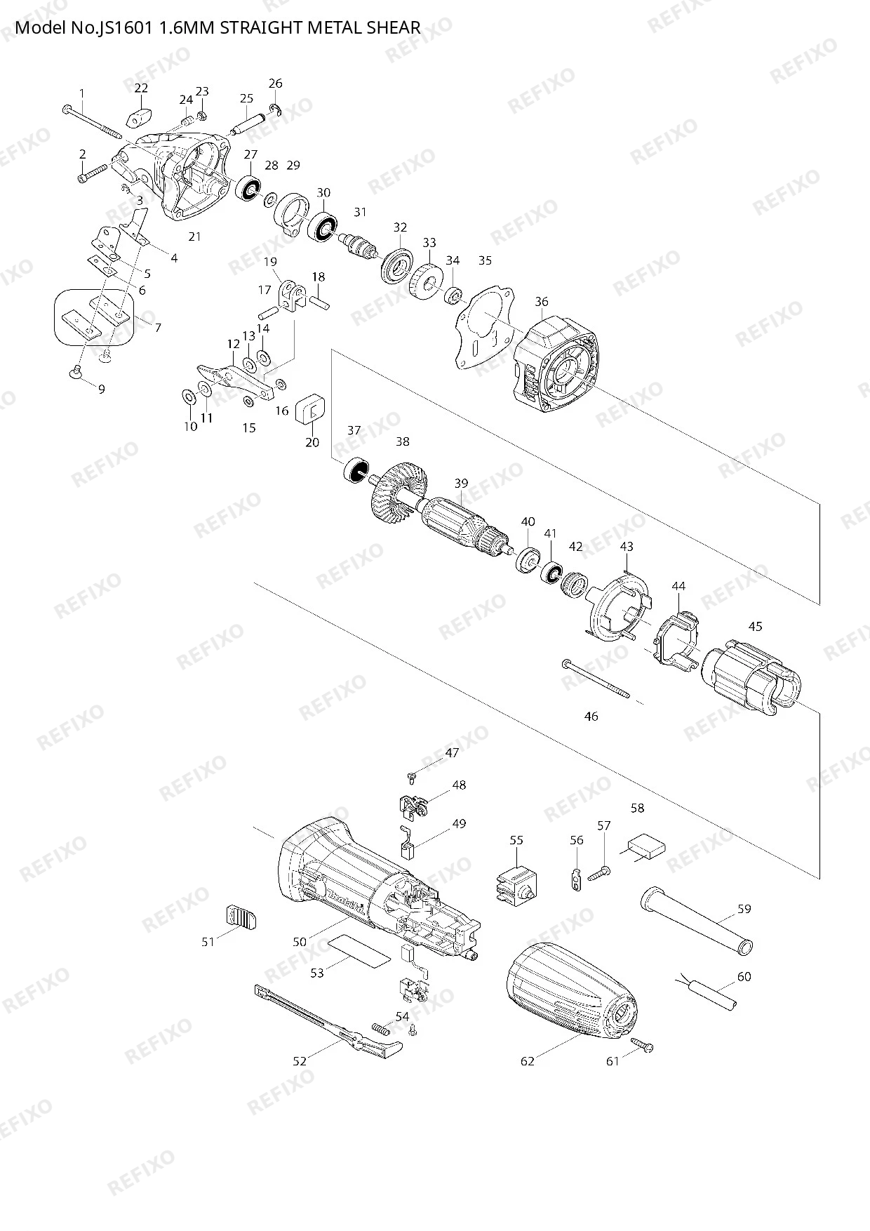 MAKITA JS1601 — схема запчастей